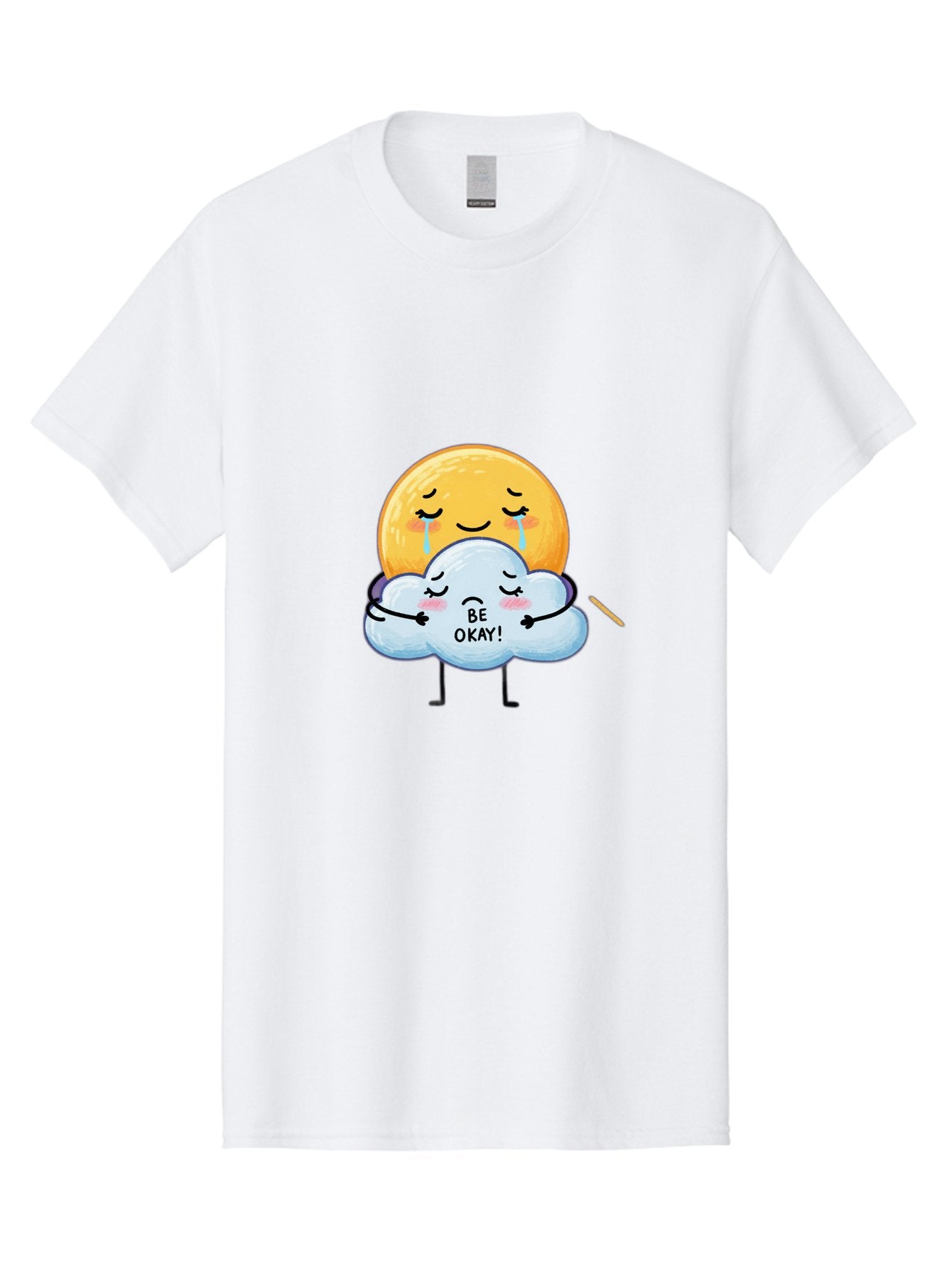 Be-Okay Men'S Graphic Tee, 100% Cotton, Comfortable Casual Summer Wear, Machine Washable, Crying Sun, Cloud Hugging Sun, Emotional Support, Comforting Words, Positive Affirmation, Mental Health Awareness, Cute Cartoon Characters, Bae002 3