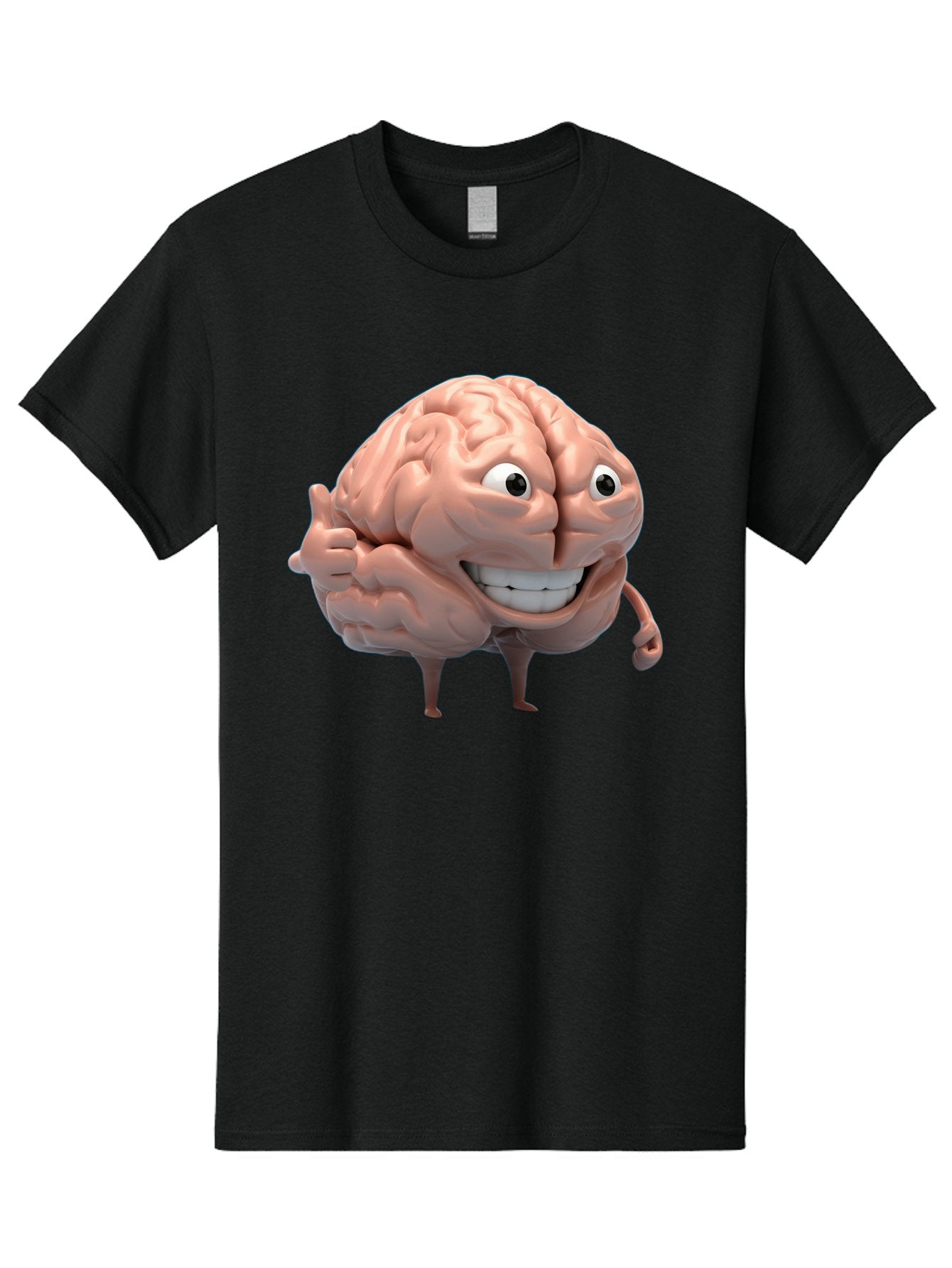 Brain-Character Men'S Graphic Tee, 100% Cotton, Comfortable Casual Summer Wear, Machine Washable, Human Brain, Cartoon Character, Thumbs Up, Smiling Face, Cognitive Function, Intelligence, Learning, Mental Power, Brain Power Bae003 19