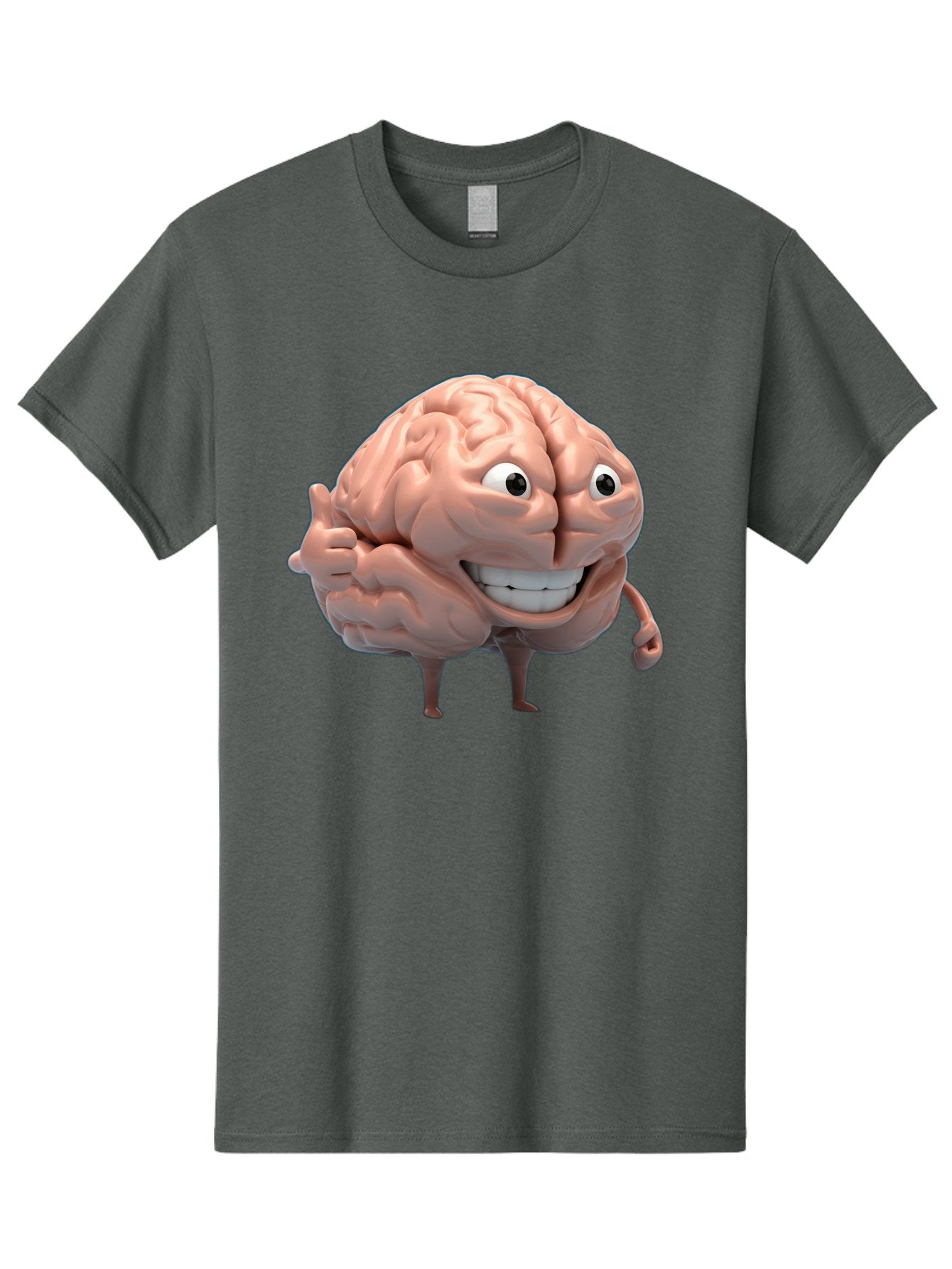Brain-Character Men'S Graphic Tee, 100% Cotton, Comfortable Casual Summer Wear, Machine Washable, Human Brain, Cartoon Character, Thumbs Up, Smiling Face, Cognitive Function, Intelligence, Learning, Mental Power, Brain Power Bae003