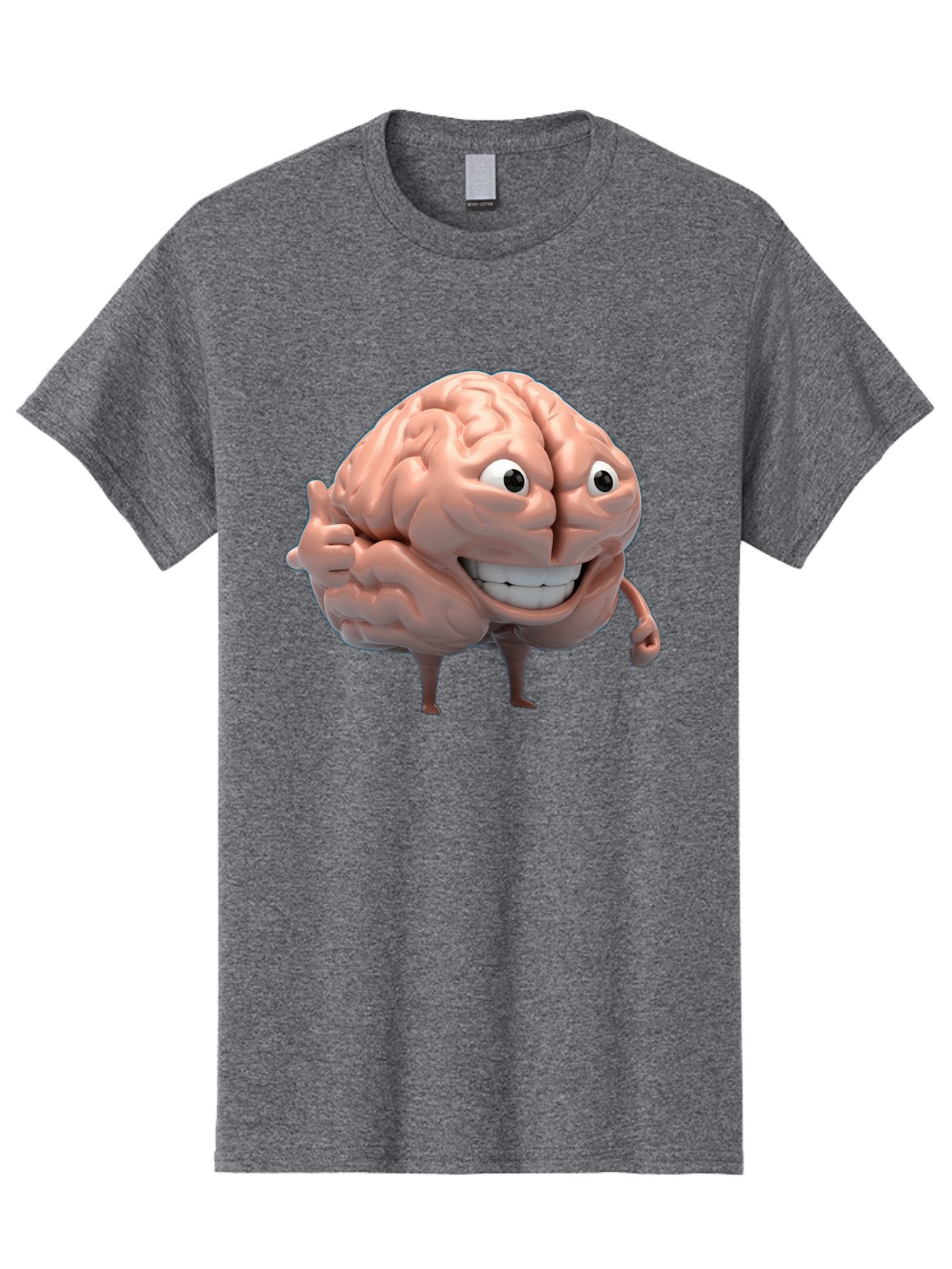Brain-Character Men'S Graphic Tee, 100% Cotton, Comfortable Casual Summer Wear, Machine Washable, Human Brain, Cartoon Character, Thumbs Up, Smiling Face, Cognitive Function, Intelligence, Learning, Mental Power, Brain Power Bae003 23