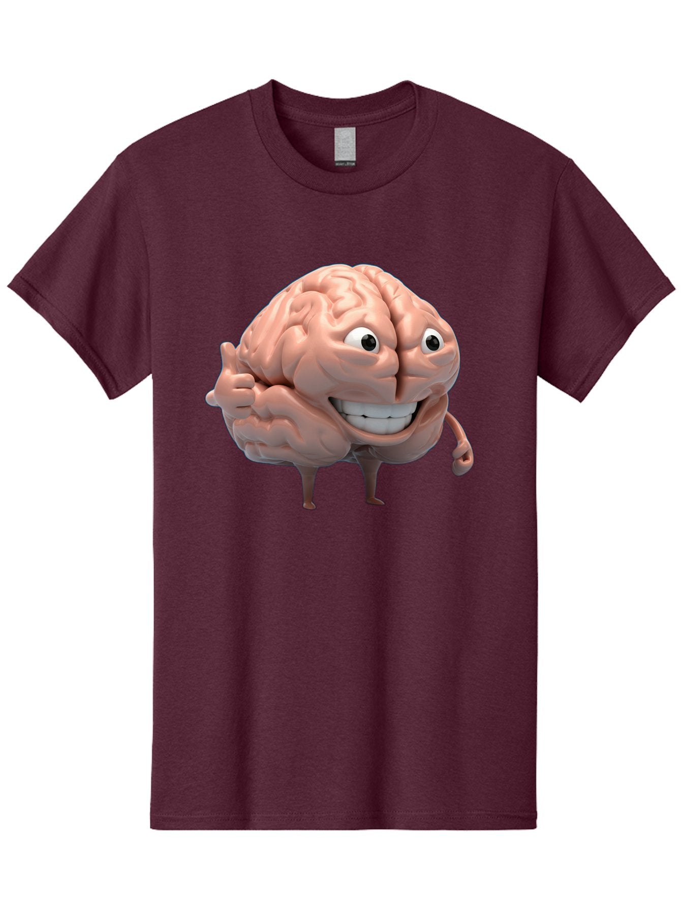 Brain-Character Men'S Graphic Tee, 100% Cotton, Comfortable Casual Summer Wear, Machine Washable, Human Brain, Cartoon Character, Thumbs Up, Smiling Face, Cognitive Function, Intelligence, Learning, Mental Power, Brain Power Bae003 3