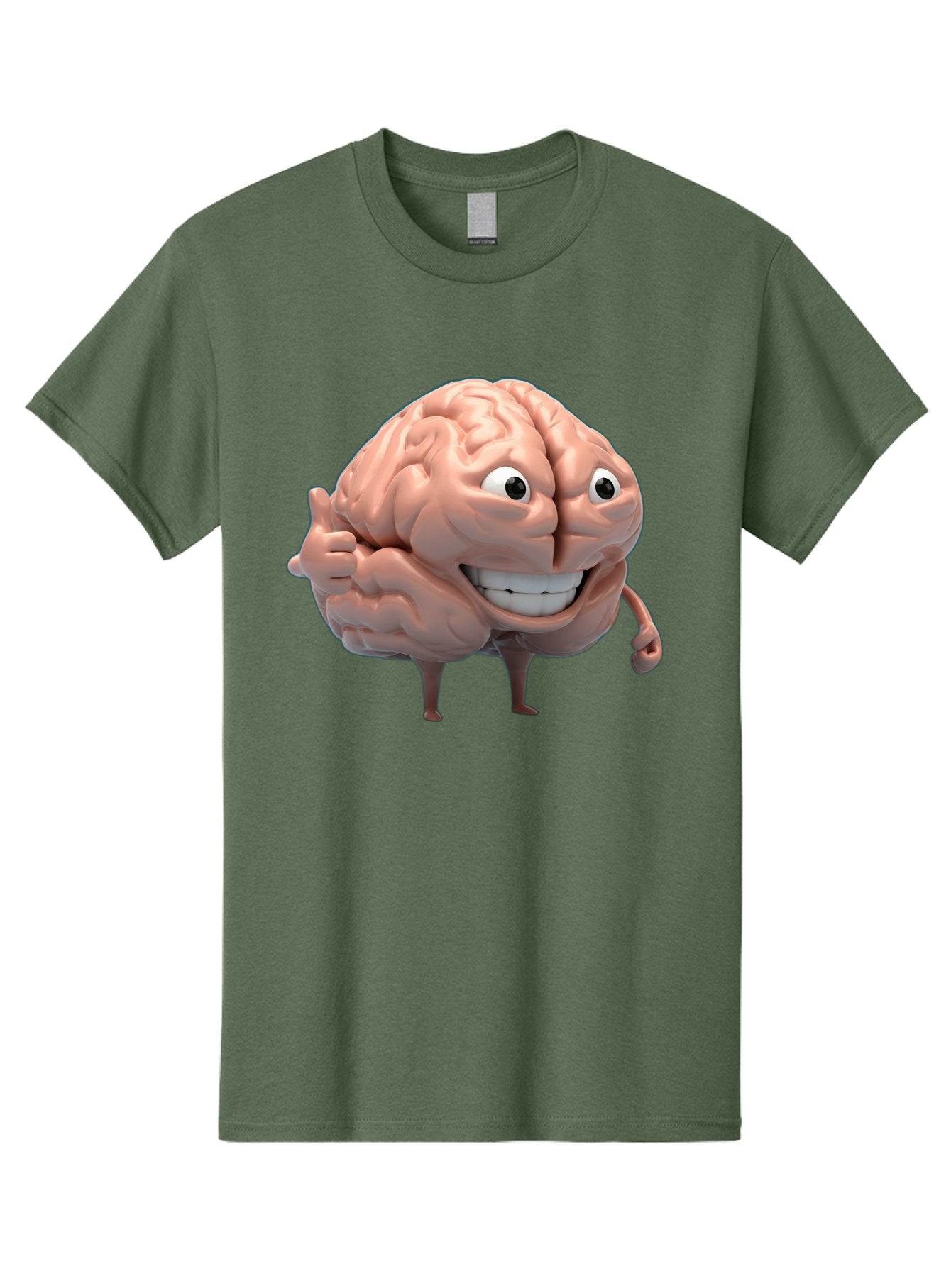 Brain-Character Men'S Graphic Tee, 100% Cotton, Comfortable Casual Summer Wear, Machine Washable, Human Brain, Cartoon Character, Thumbs Up, Smiling Face, Cognitive Function, Intelligence, Learning, Mental Power, Brain Power Bae003 7