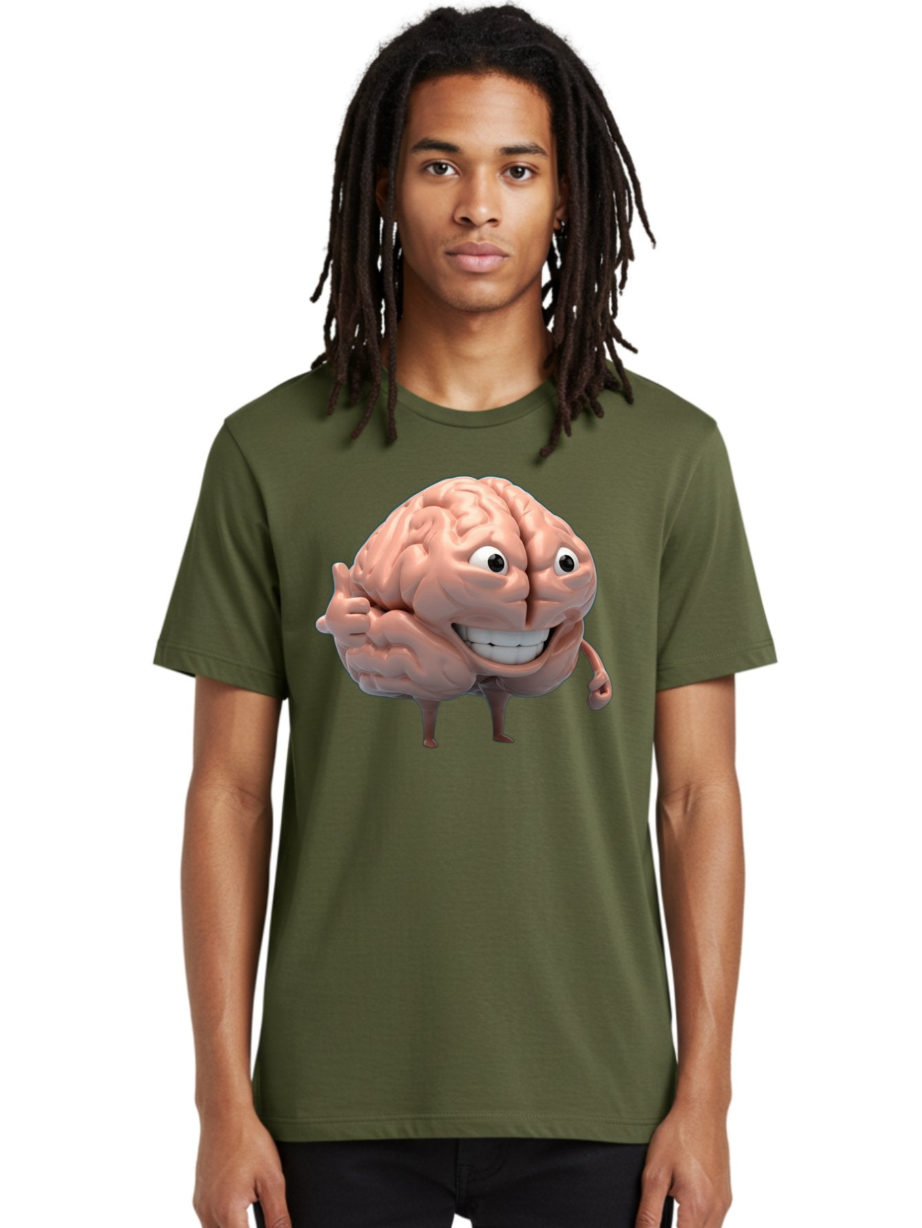 Brain-Character Men'S Graphic Tee, 100% Cotton, Comfortable Casual Summer Wear, Machine Washable, Human Brain, Cartoon Character, Thumbs Up, Smiling Face, Cognitive Function, Intelligence, Learning, Mental Power, Brain Power Bae003 8