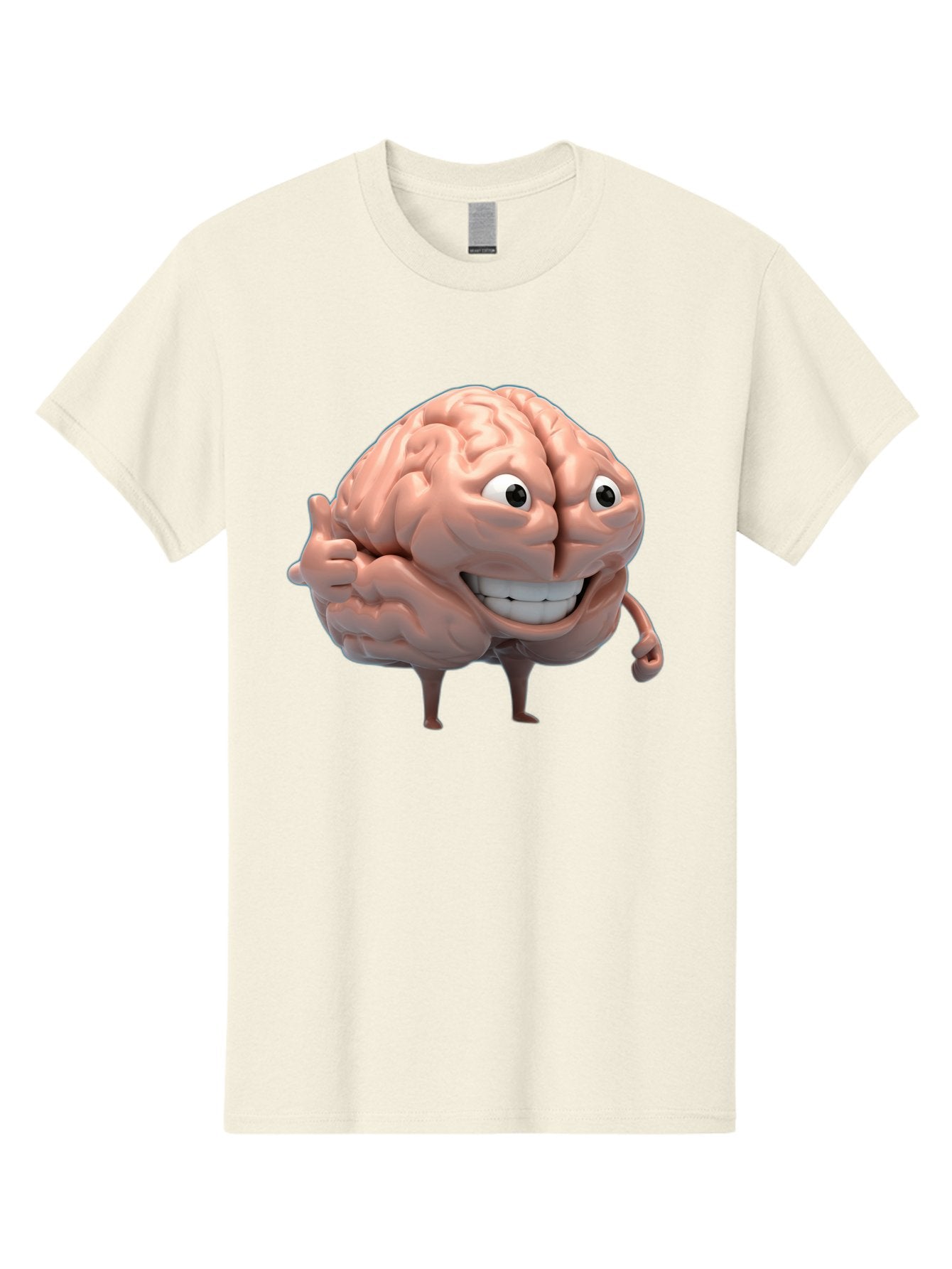 Brain-Character Men'S Graphic Tee, 100% Cotton, Comfortable Casual Summer Wear, Machine Washable, Human Brain, Cartoon Character, Thumbs Up, Smiling Face, Cognitive Function, Intelligence, Learning, Mental Power, Brain Power Bae003 17