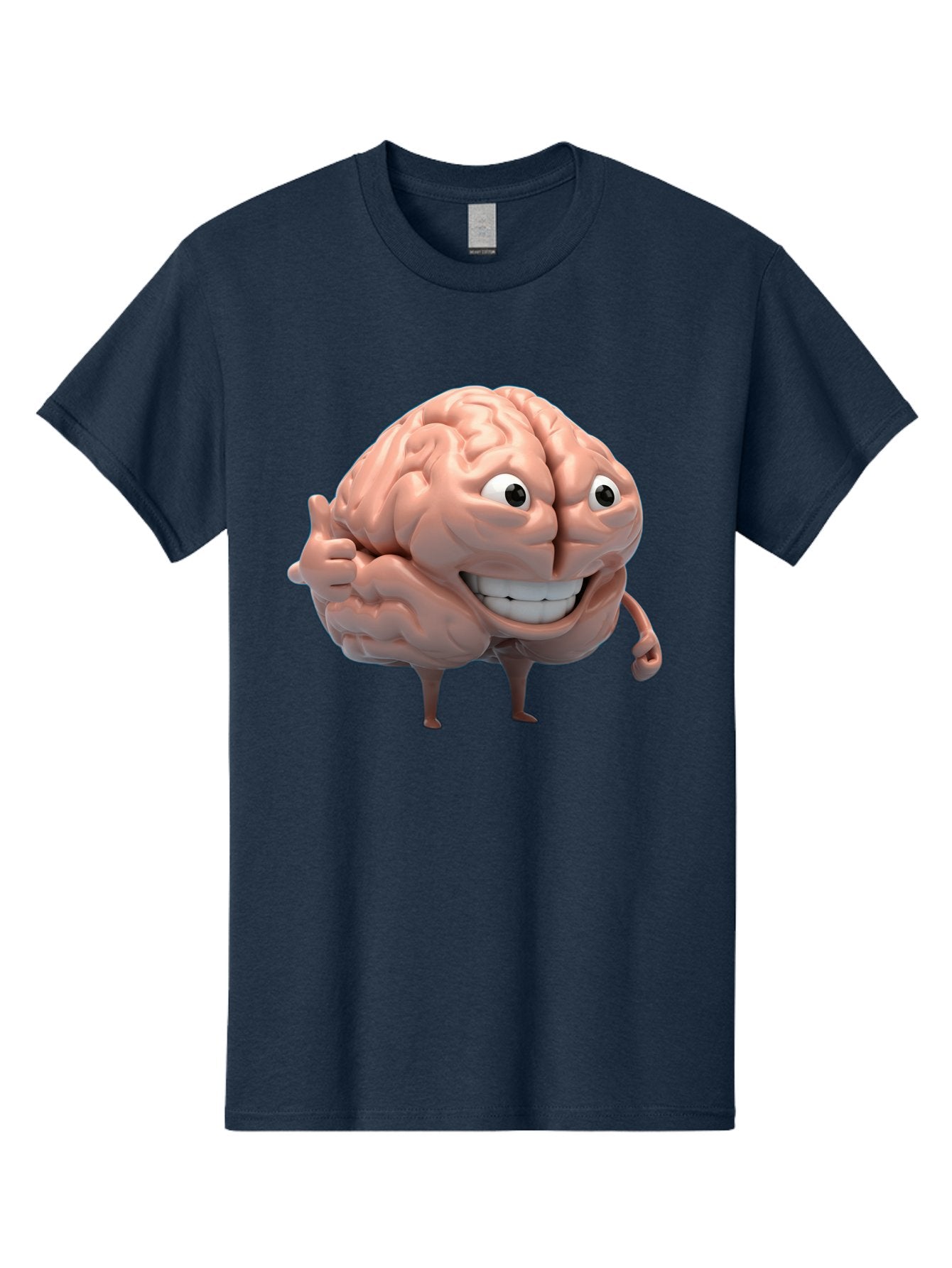 Brain-Character Men'S Graphic Tee, 100% Cotton, Comfortable Casual Summer Wear, Machine Washable, Human Brain, Cartoon Character, Thumbs Up, Smiling Face, Cognitive Function, Intelligence, Learning, Mental Power, Brain Power Bae003 9