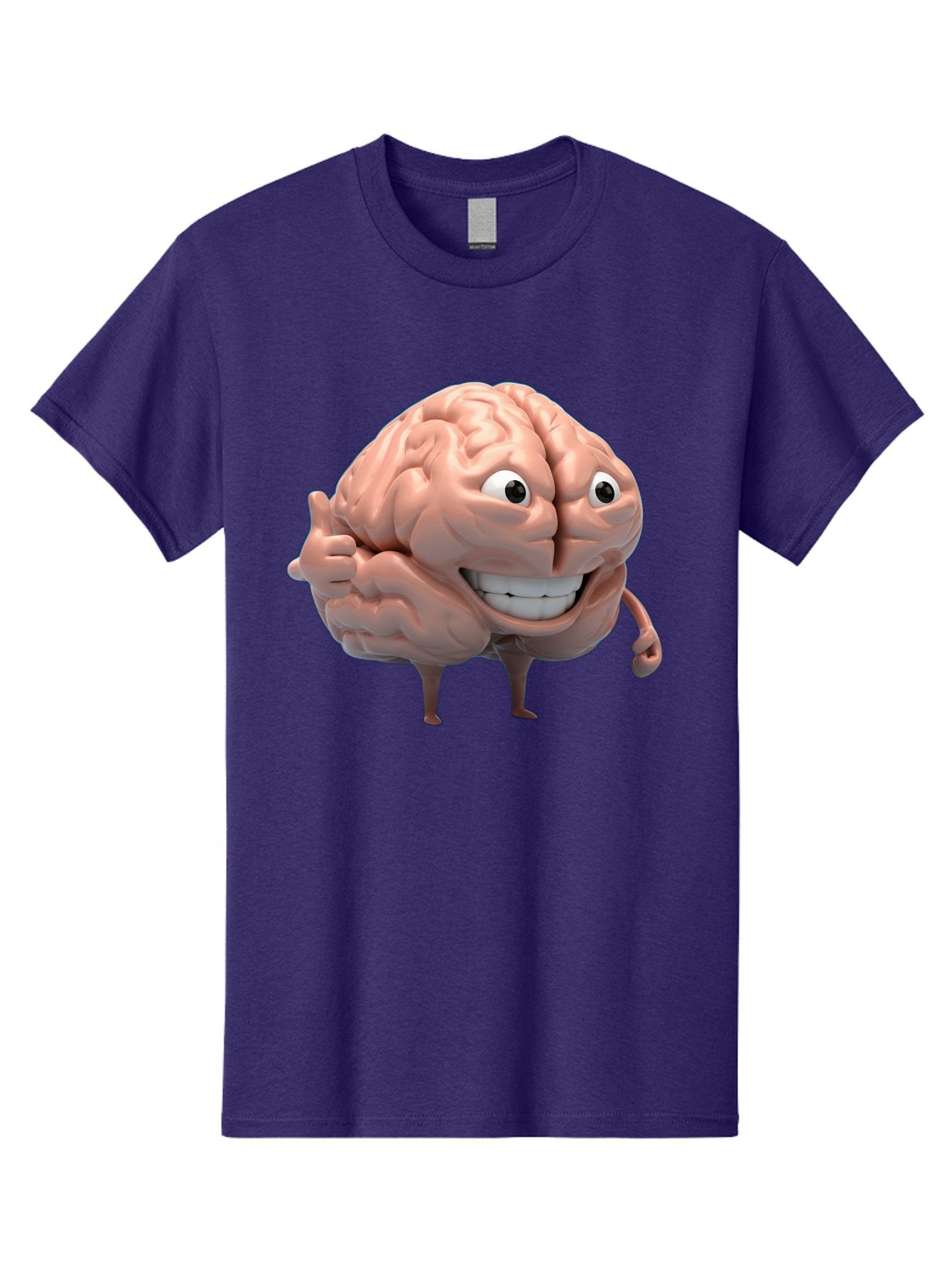 Brain-Character Men'S Graphic Tee, 100% Cotton, Comfortable Casual Summer Wear, Machine Washable, Human Brain, Cartoon Character, Thumbs Up, Smiling Face, Cognitive Function, Intelligence, Learning, Mental Power, Brain Power Bae003 15
