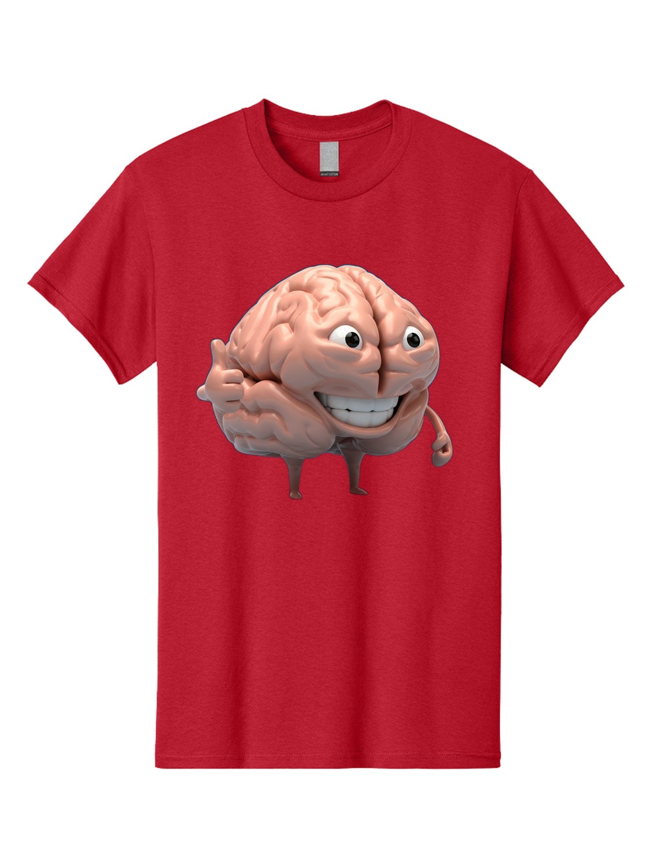 Brain-Character Men'S Graphic Tee, 100% Cotton, Comfortable Casual Summer Wear, Machine Washable, Human Brain, Cartoon Character, Thumbs Up, Smiling Face, Cognitive Function, Intelligence, Learning, Mental Power, Brain Power Bae003 21