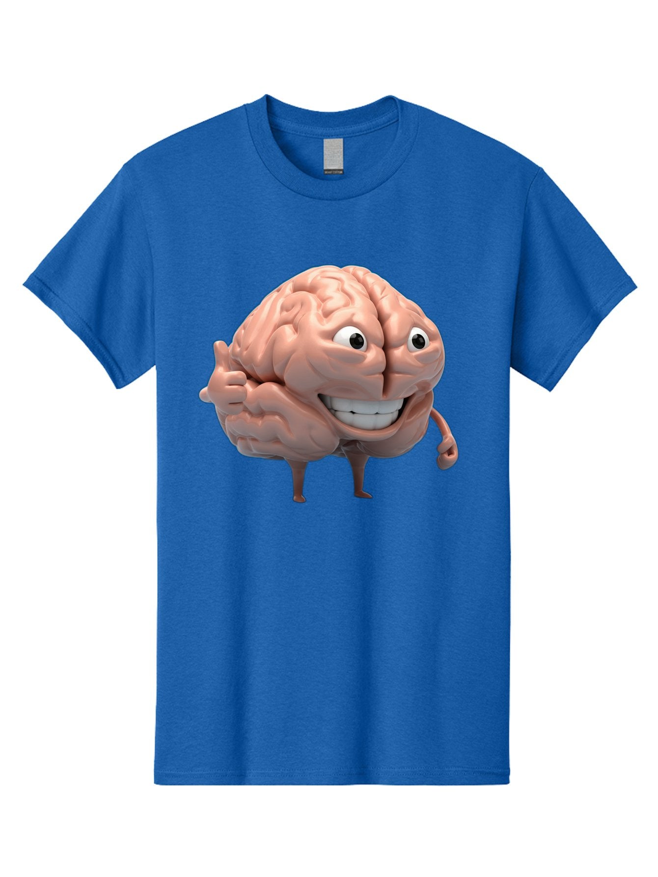 Brain-Character Men'S Graphic Tee, 100% Cotton, Comfortable Casual Summer Wear, Machine Washable, Human Brain, Cartoon Character, Thumbs Up, Smiling Face, Cognitive Function, Intelligence, Learning, Mental Power, Brain Power Bae003 11