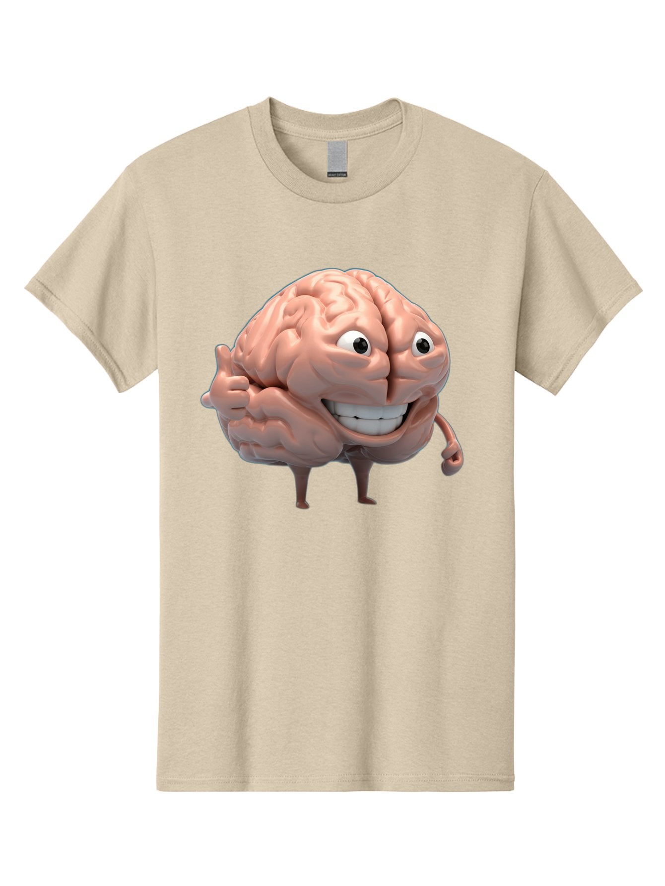 Brain-Character Men'S Graphic Tee, 100% Cotton, Comfortable Casual Summer Wear, Machine Washable, Human Brain, Cartoon Character, Thumbs Up, Smiling Face, Cognitive Function, Intelligence, Learning, Mental Power, Brain Power Bae003 13