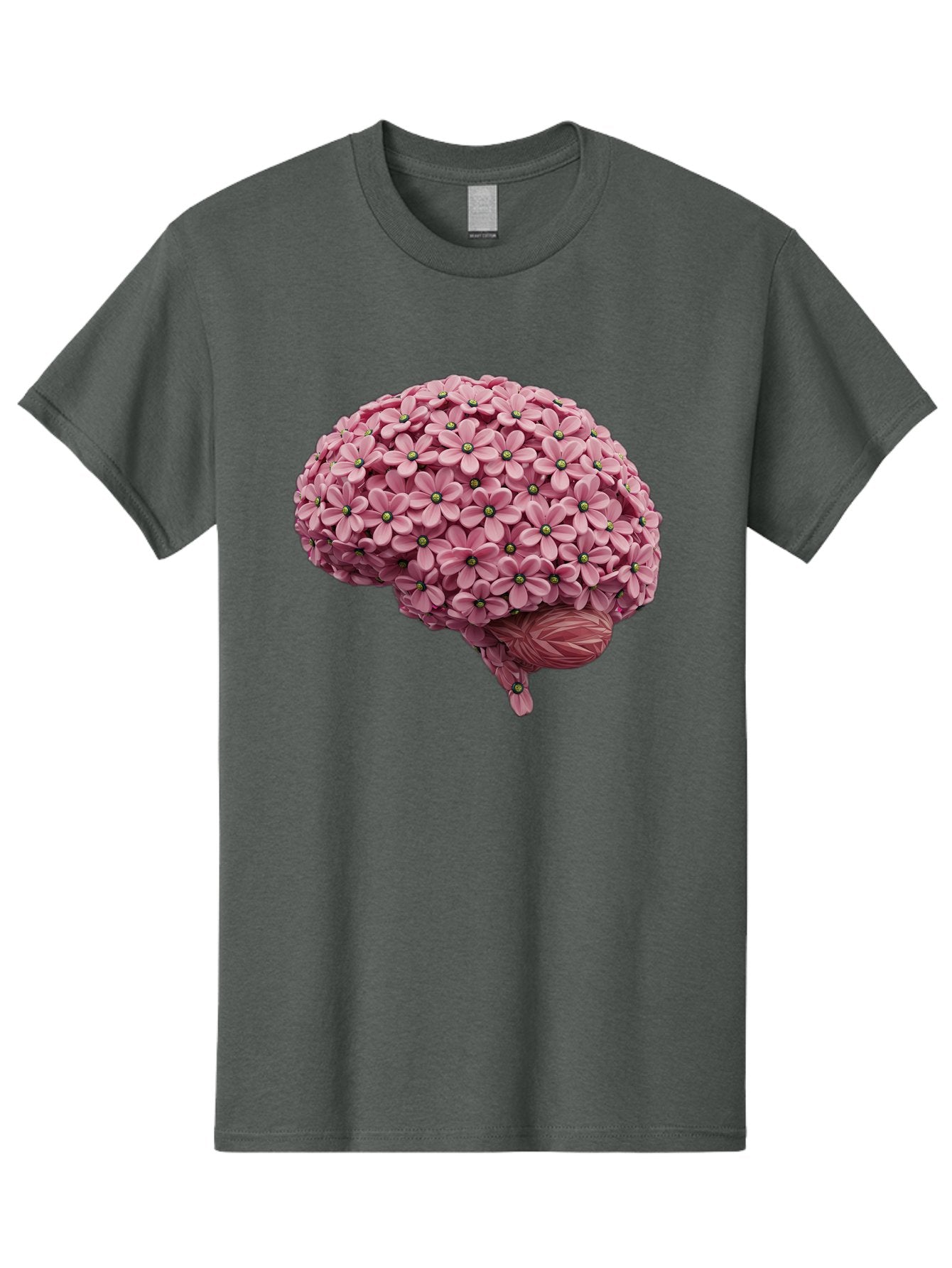 Brain-Made-Of-Flowers Men'S Graphic Tee, 100% Cotton, Comfortable Casual Summer Wear, Machine Washable, Brain Made Of Flowers, Floral Brain, Pink Flowers, Creative Thinking, Artistic Expression, Mental Health Awareness, Brain Illustration, Bae004 15