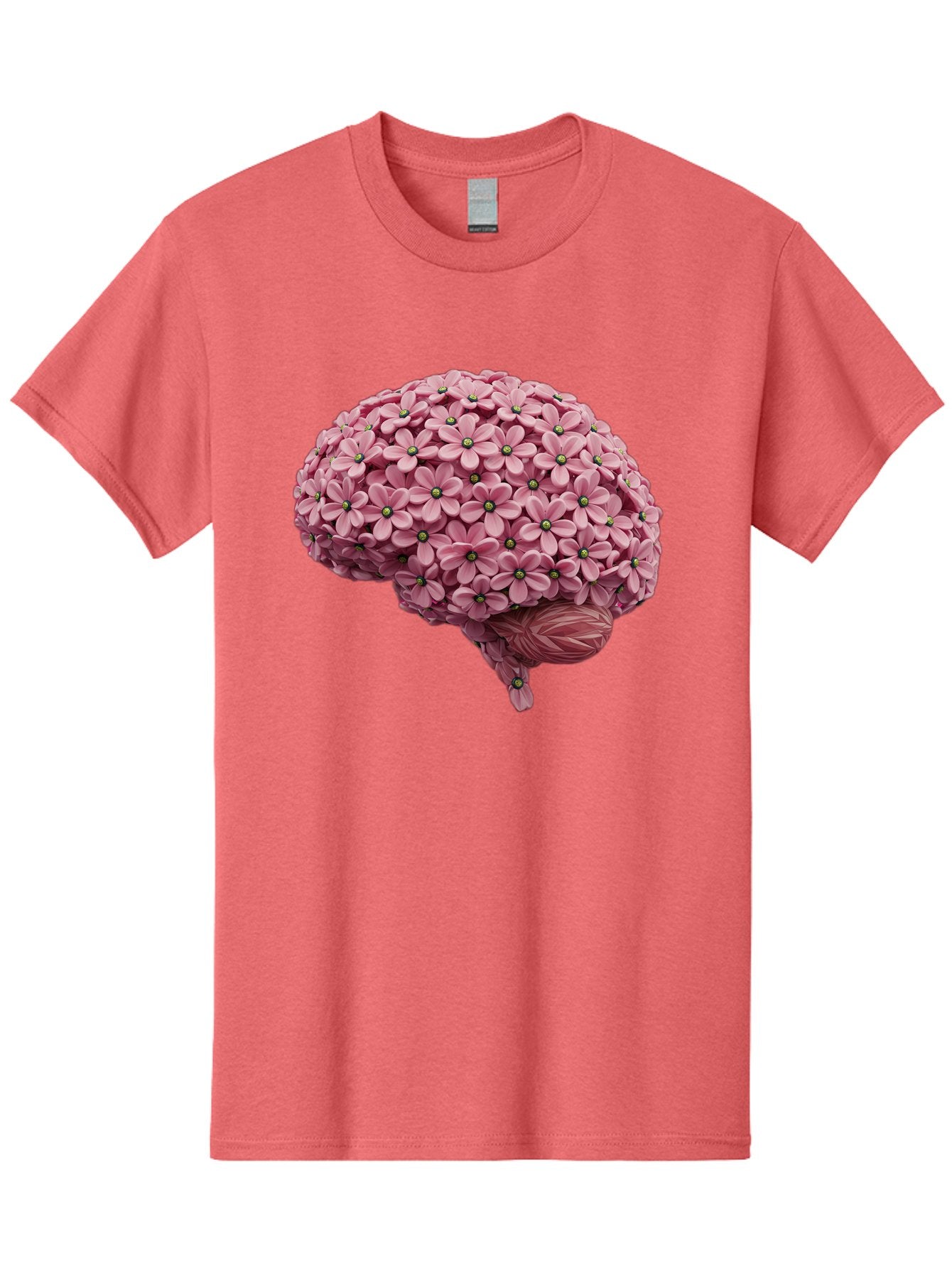 Brain-Made-Of-Flowers Men'S Graphic Tee, 100% Cotton, Comfortable Casual Summer Wear, Machine Washable, Brain Made Of Flowers, Floral Brain, Pink Flowers, Creative Thinking, Artistic Expression, Mental Health Awareness, Brain Illustration, Bae004 13