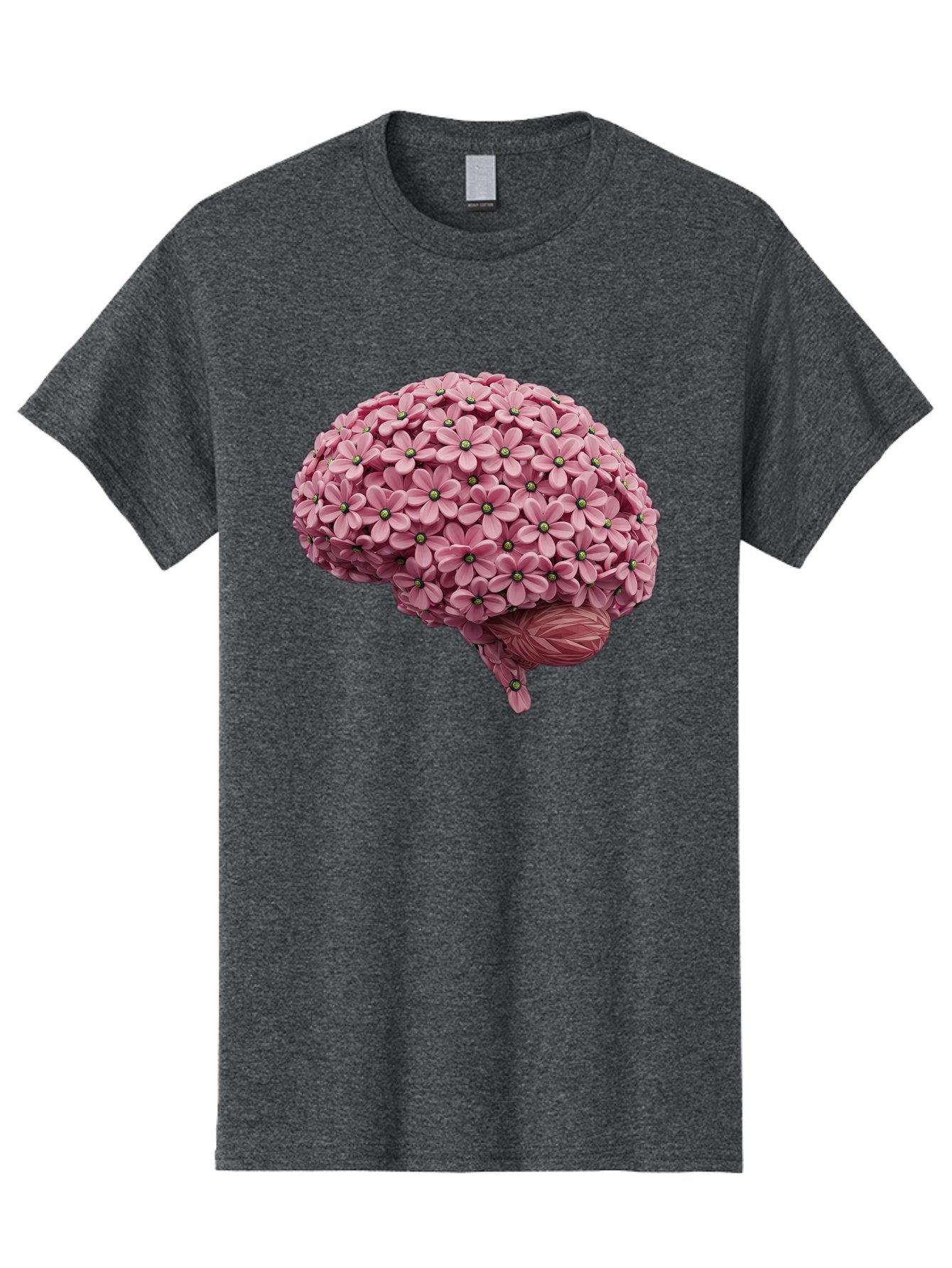 Brain-Made-Of-Flowers Men'S Graphic Tee, 100% Cotton, Comfortable Casual Summer Wear, Machine Washable, Brain Made Of Flowers, Floral Brain, Pink Flowers, Creative Thinking, Artistic Expression, Mental Health Awareness, Brain Illustration, Bae004 4