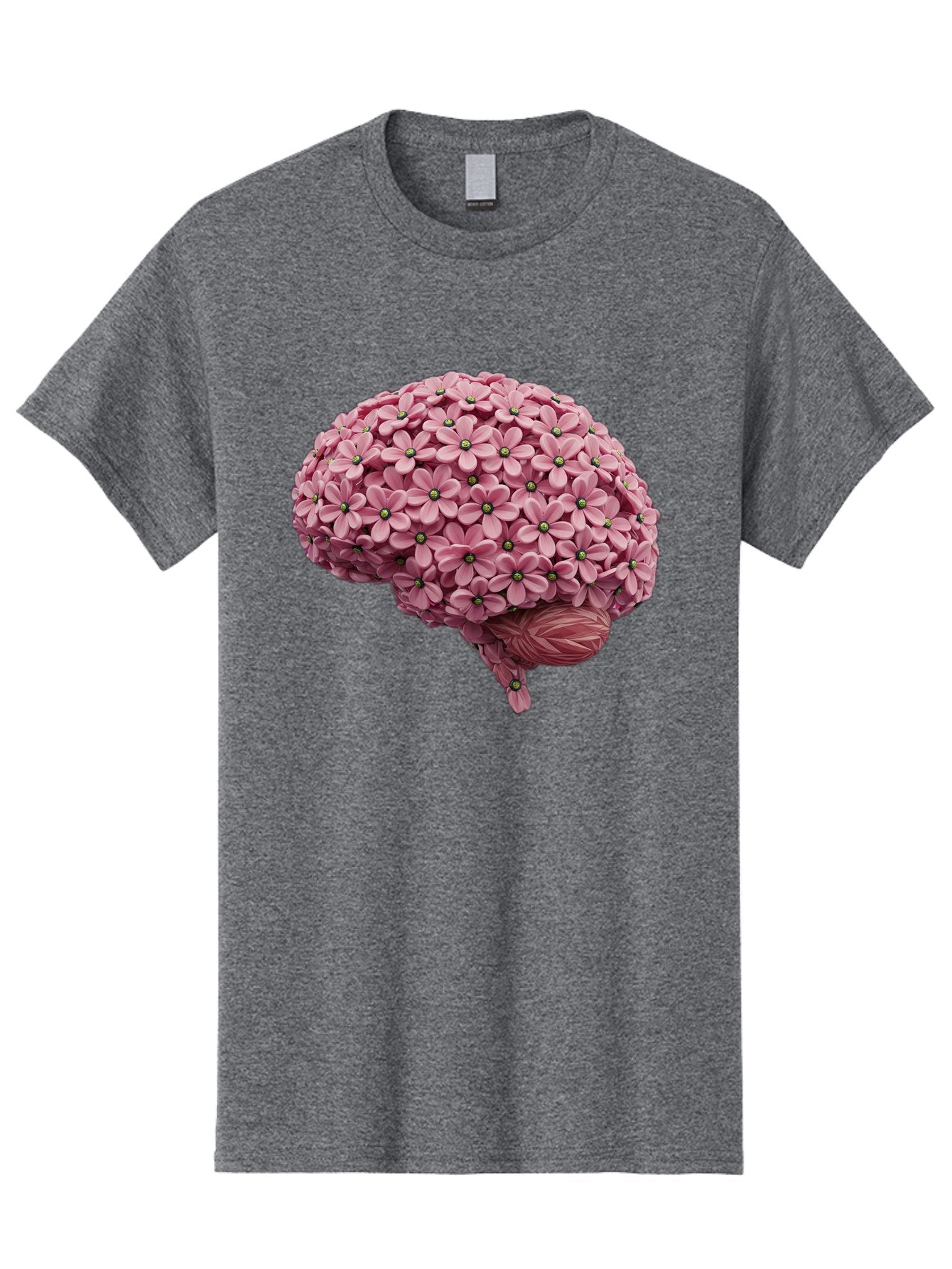 Brain-Made-Of-Flowers Men'S Graphic Tee, 100% Cotton, Comfortable Casual Summer Wear, Machine Washable, Brain Made Of Flowers, Floral Brain, Pink Flowers, Creative Thinking, Artistic Expression, Mental Health Awareness, Brain Illustration, Bae004 12