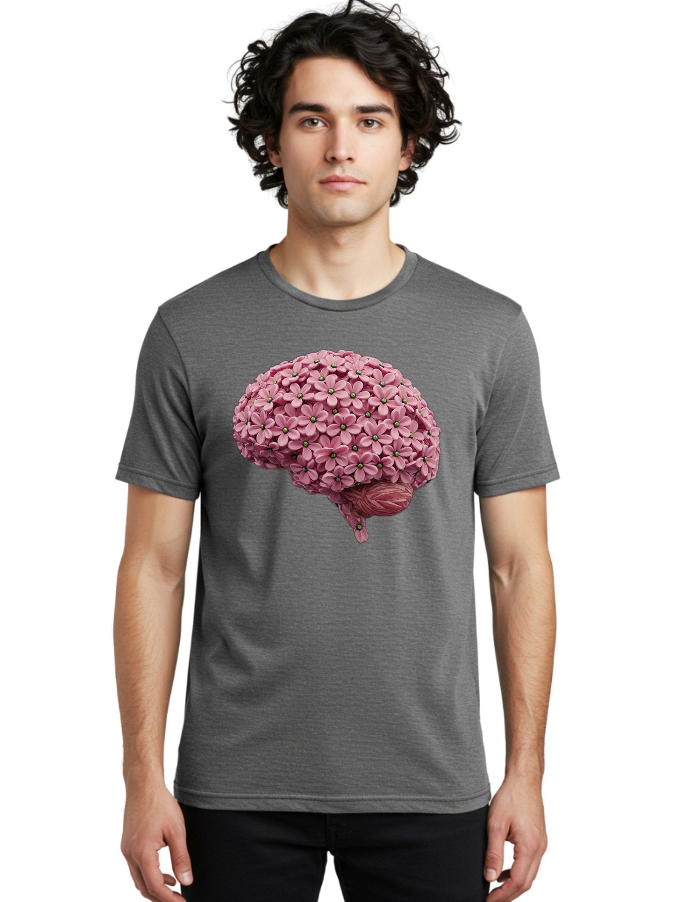 Brain-Made-Of-Flowers Men'S Graphic Tee, 100% Cotton, Comfortable Casual Summer Wear, Machine Washable, Brain Made Of Flowers, Floral Brain, Pink Flowers, Creative Thinking, Artistic Expression, Mental Health Awareness, Brain Illustration, Bae004 28