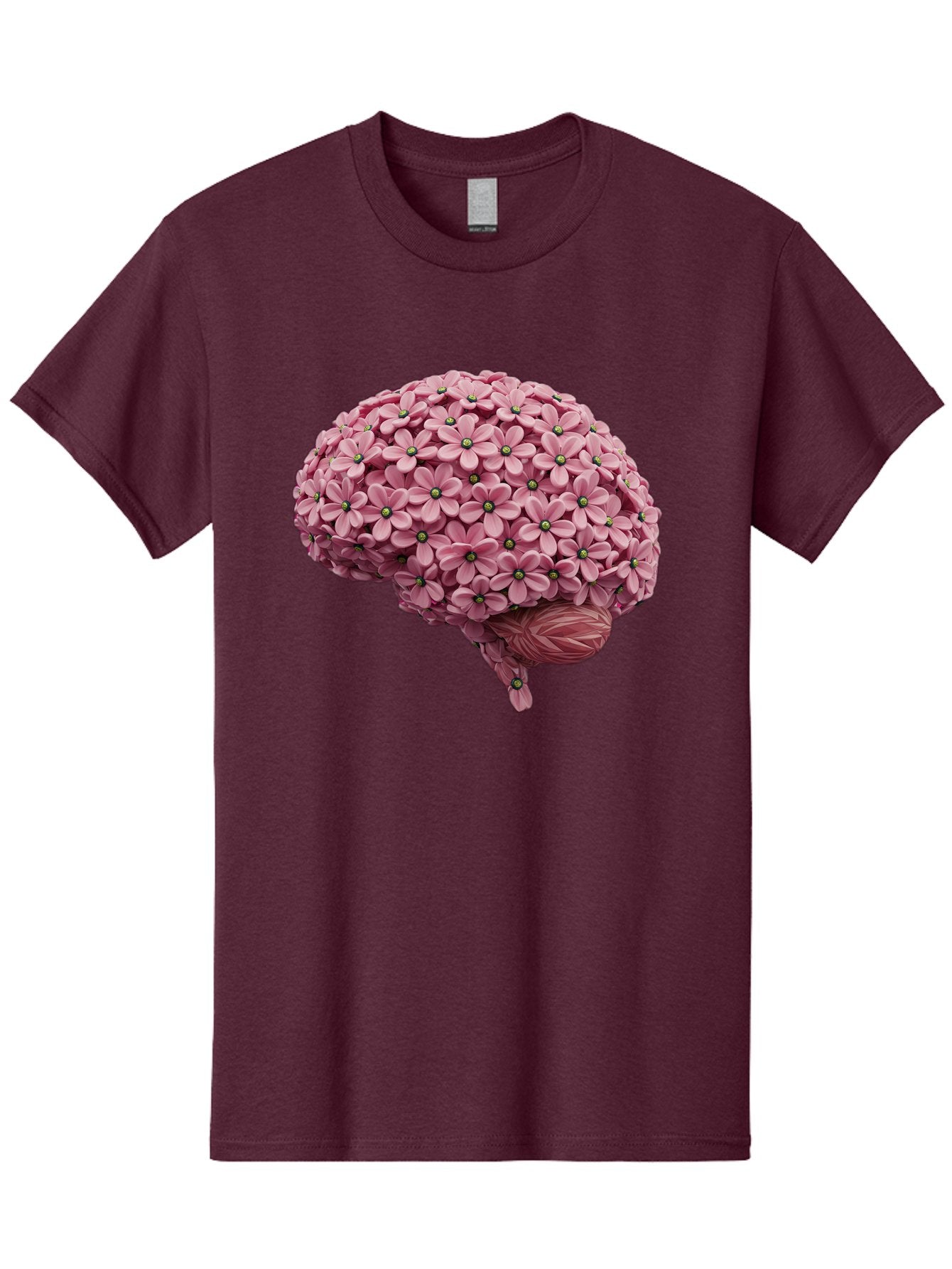 Brain-Made-Of-Flowers Men'S Graphic Tee, 100% Cotton, Comfortable Casual Summer Wear, Machine Washable, Brain Made Of Flowers, Floral Brain, Pink Flowers, Creative Thinking, Artistic Expression, Mental Health Awareness, Brain Illustration, Bae004 6