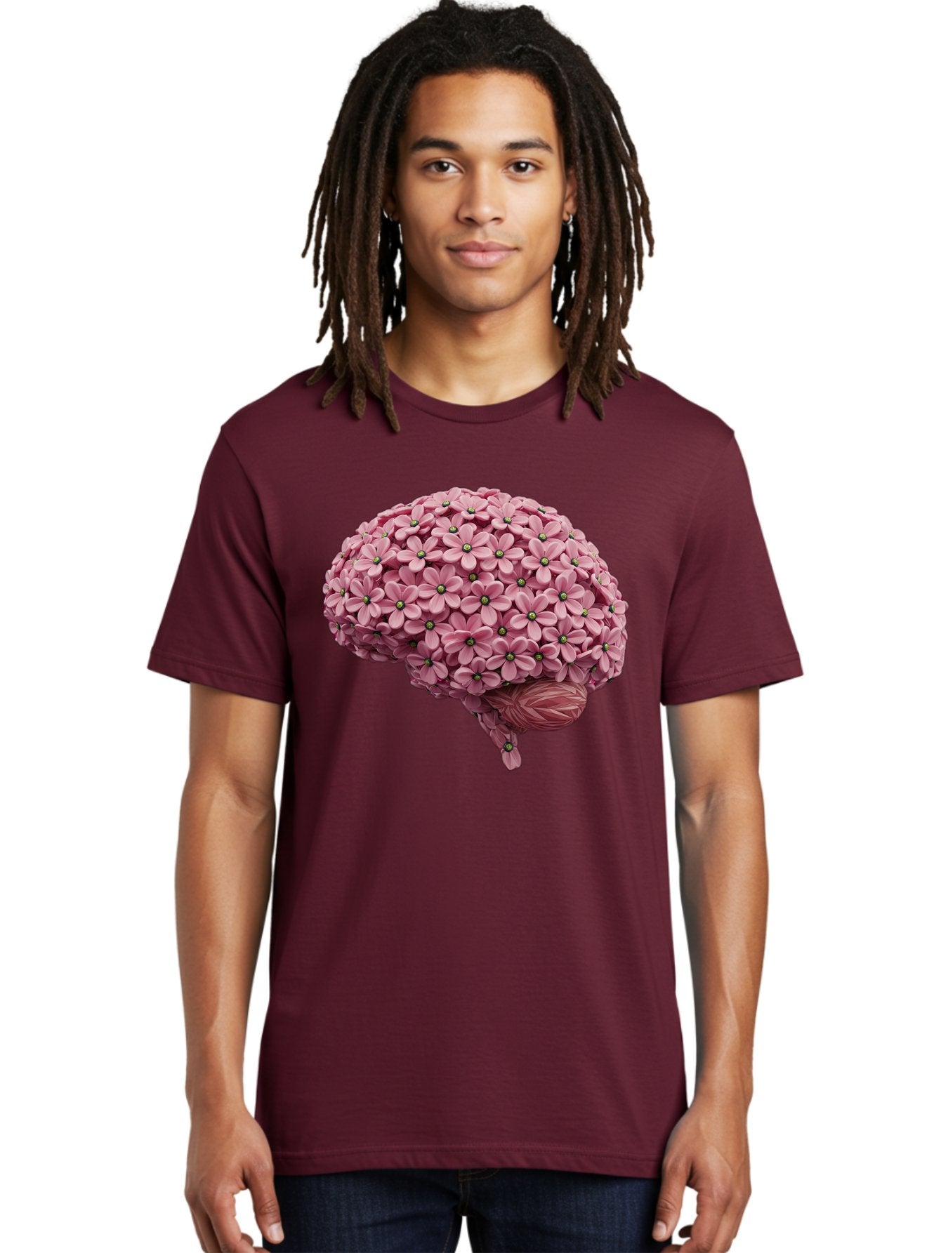Brain-Made-Of-Flowers Men'S Graphic Tee, 100% Cotton, Comfortable Casual Summer Wear, Machine Washable, Brain Made Of Flowers, Floral Brain, Pink Flowers, Creative Thinking, Artistic Expression, Mental Health Awareness, Brain Illustration, Bae004 24