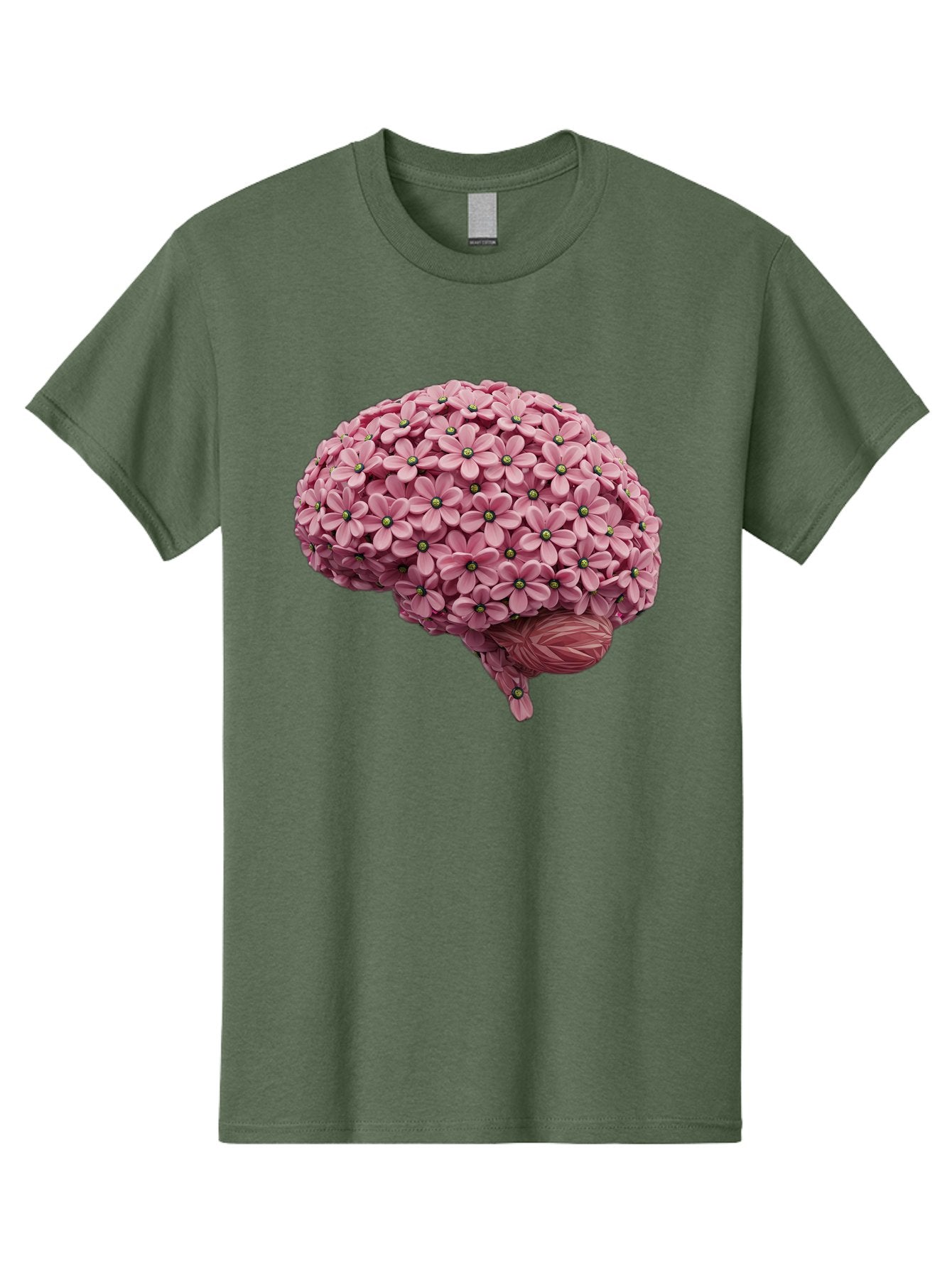 Brain-Made-Of-Flowers Men'S Graphic Tee, 100% Cotton, Comfortable Casual Summer Wear, Machine Washable, Brain Made Of Flowers, Floral Brain, Pink Flowers, Creative Thinking, Artistic Expression, Mental Health Awareness, Brain Illustration, Bae004 3