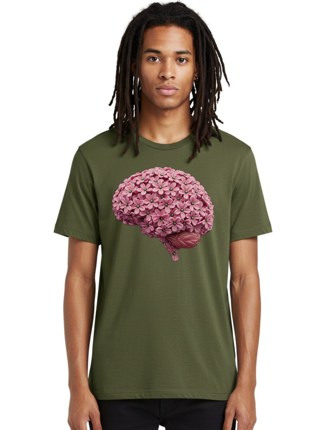Brain-Made-Of-Flowers Men'S Graphic Tee, 100% Cotton, Comfortable Casual Summer Wear, Machine Washable, Brain Made Of Flowers, Floral Brain, Pink Flowers, Creative Thinking, Artistic Expression, Mental Health Awareness, Brain Illustration, Bae004 22