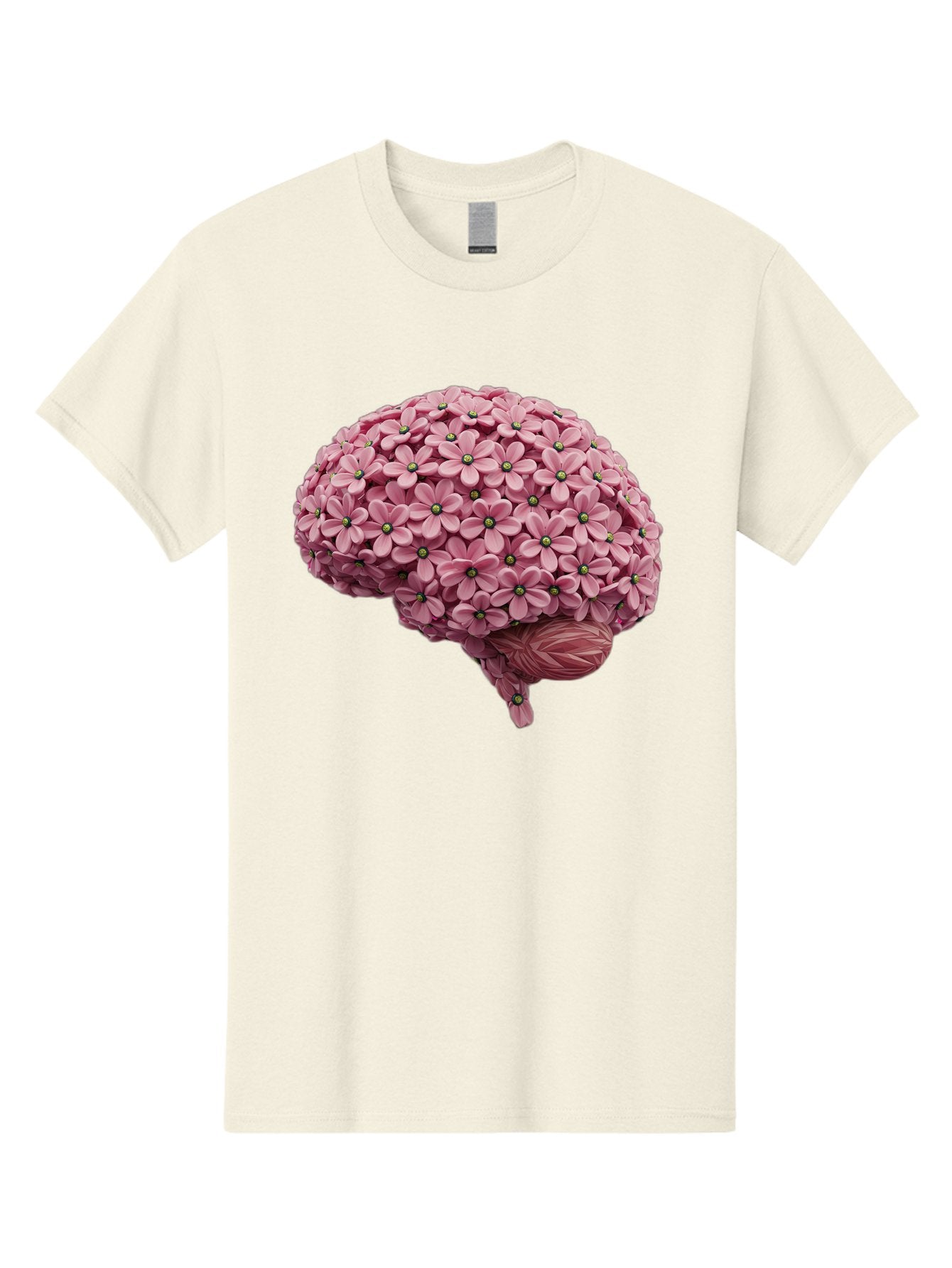 Brain-Made-Of-Flowers Men'S Graphic Tee, 100% Cotton, Comfortable Casual Summer Wear, Machine Washable, Brain Made Of Flowers, Floral Brain, Pink Flowers, Creative Thinking, Artistic Expression, Mental Health Awareness, Brain Illustration, Bae004 5