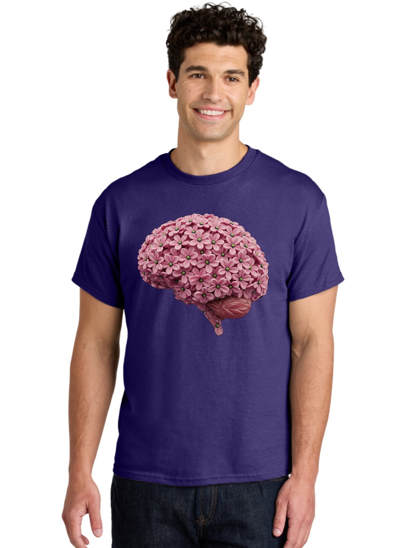 Brain-Made-Of-Flowers Men'S Graphic Tee, 100% Cotton, Comfortable Casual Summer Wear, Machine Washable, Brain Made Of Flowers, Floral Brain, Pink Flowers, Creative Thinking, Artistic Expression, Mental Health Awareness, Brain Illustration, Bae004 26