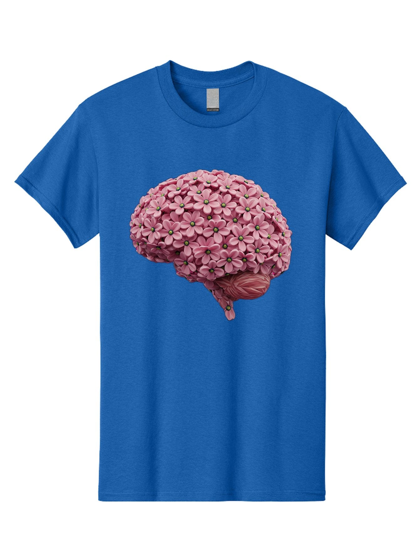 Brain-Made-Of-Flowers Men'S Graphic Tee, 100% Cotton, Comfortable Casual Summer Wear, Machine Washable, Brain Made Of Flowers, Floral Brain, Pink Flowers, Creative Thinking, Artistic Expression, Mental Health Awareness, Brain Illustration, Bae004 11