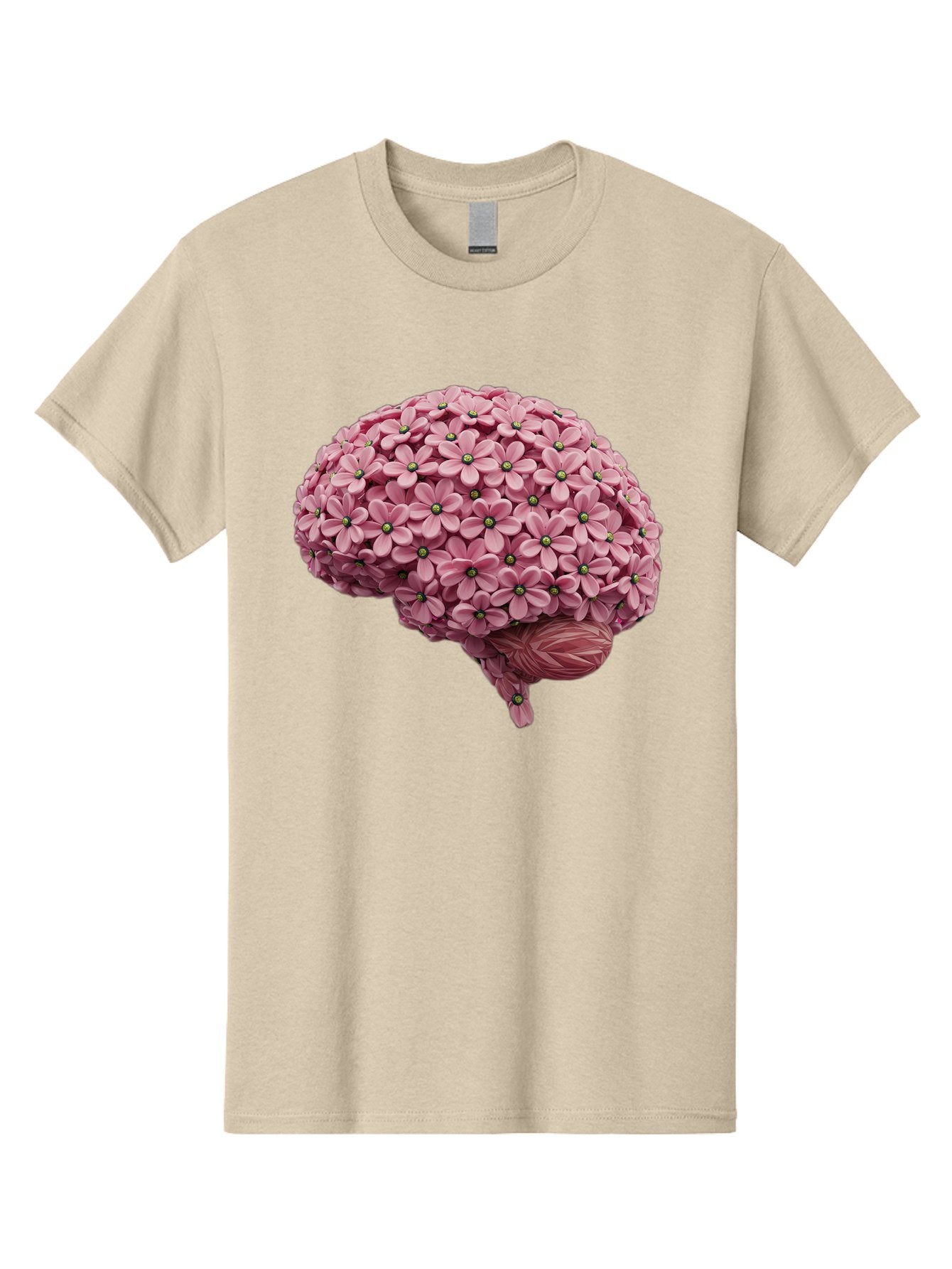 Brain-Made-Of-Flowers Men'S Graphic Tee, 100% Cotton, Comfortable Casual Summer Wear, Machine Washable, Brain Made Of Flowers, Floral Brain, Pink Flowers, Creative Thinking, Artistic Expression, Mental Health Awareness, Brain Illustration, Bae004