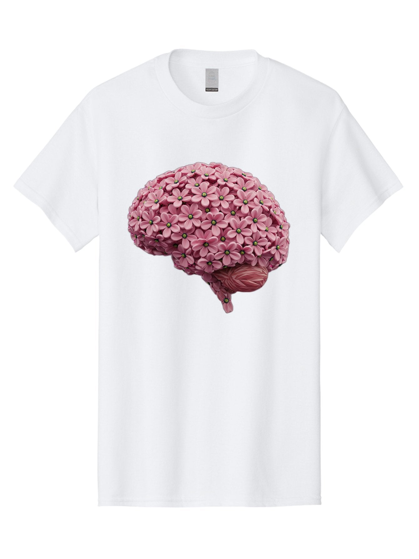 Brain-Made-Of-Flowers Men'S Graphic Tee, 100% Cotton, Comfortable Casual Summer Wear, Machine Washable, Brain Made Of Flowers, Floral Brain, Pink Flowers, Creative Thinking, Artistic Expression, Mental Health Awareness, Brain Illustration, Bae004 7