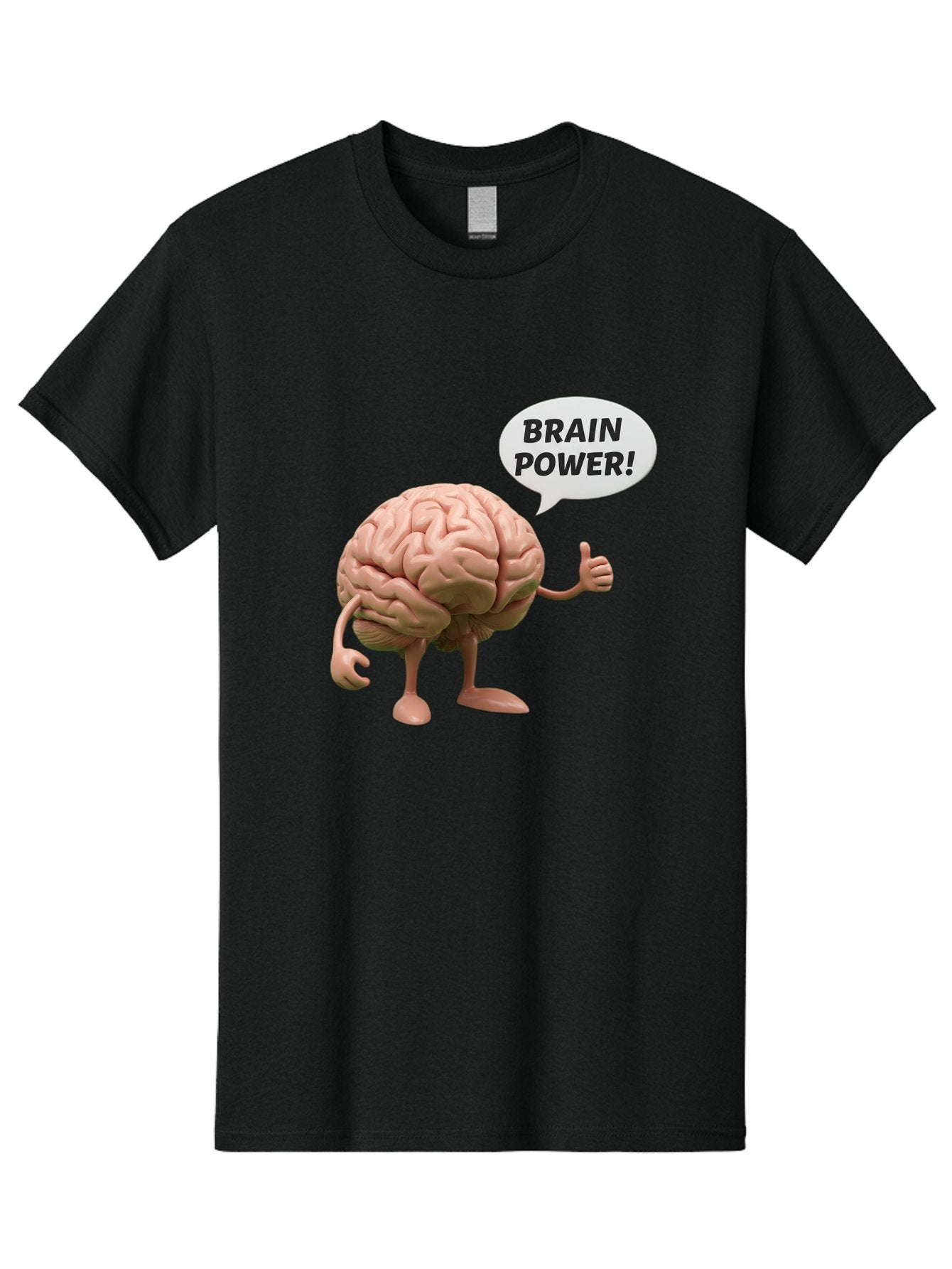 Brain-Power Men'S Graphic Tee, 100% Cotton, Comfortable Casual Summer Wear, Machine Washable, Cartoon Brain Character, Thumbs Up, Intellectual Power, Cognitive Abilities, Mental Strength, Smart Thinking, Brain Power, Happy Brain, Confidence, Bae005