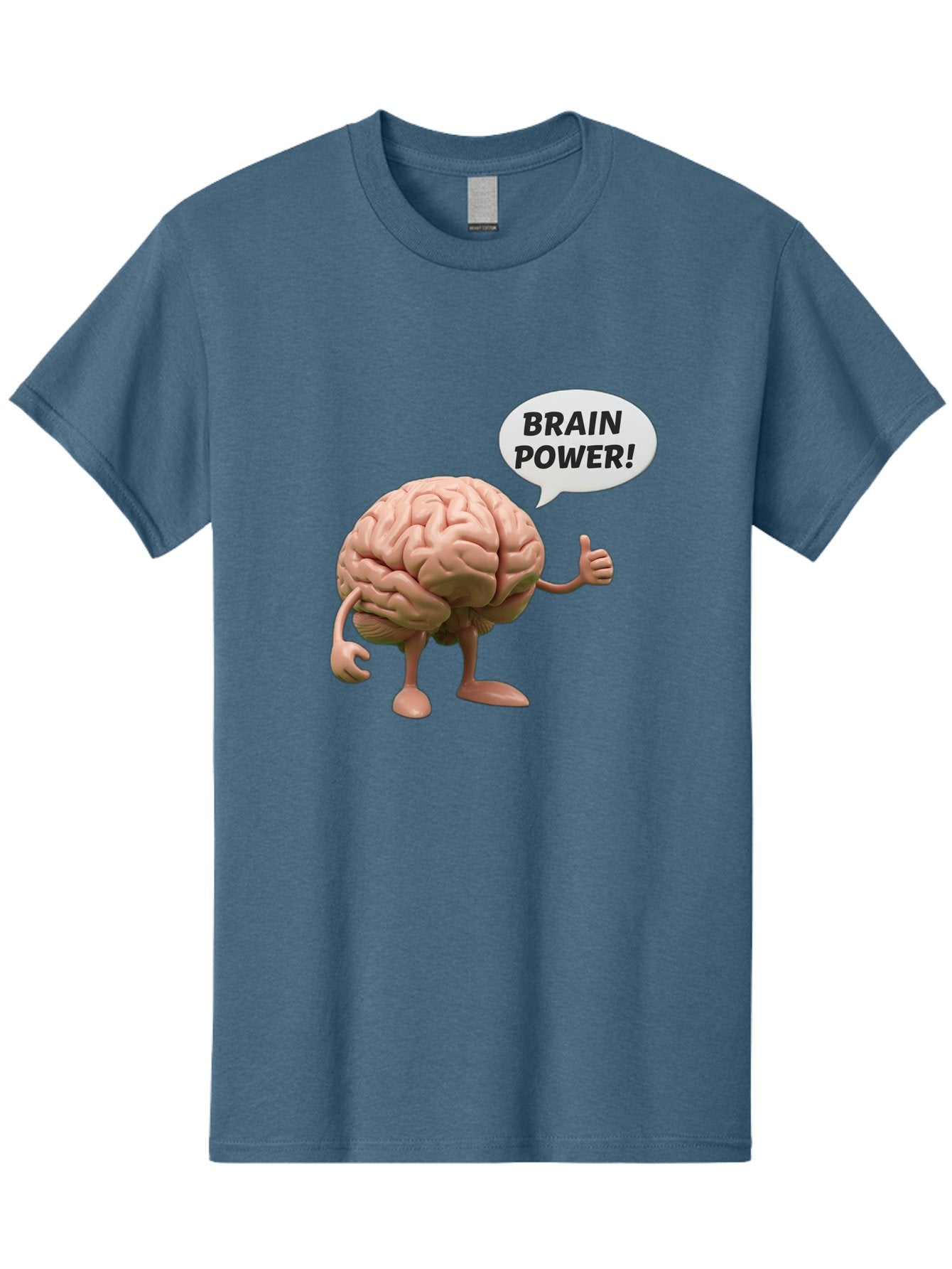 Brain-Power Men'S Graphic Tee, 100% Cotton, Comfortable Casual Summer Wear, Machine Washable, Cartoon Brain Character, Thumbs Up, Intellectual Power, Cognitive Abilities, Mental Strength, Smart Thinking, Brain Power, Happy Brain, Confidence, Bae005
