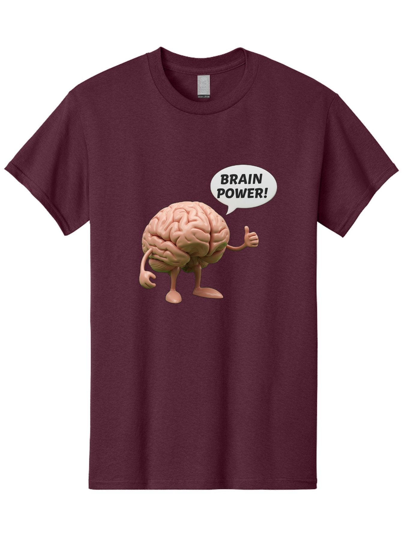Brain-Power Men'S Graphic Tee, 100% Cotton, Comfortable Casual Summer Wear, Machine Washable, Cartoon Brain Character, Thumbs Up, Intellectual Power, Cognitive Abilities, Mental Strength, Smart Thinking, Brain Power, Happy Brain, Confidence, Bae005 7