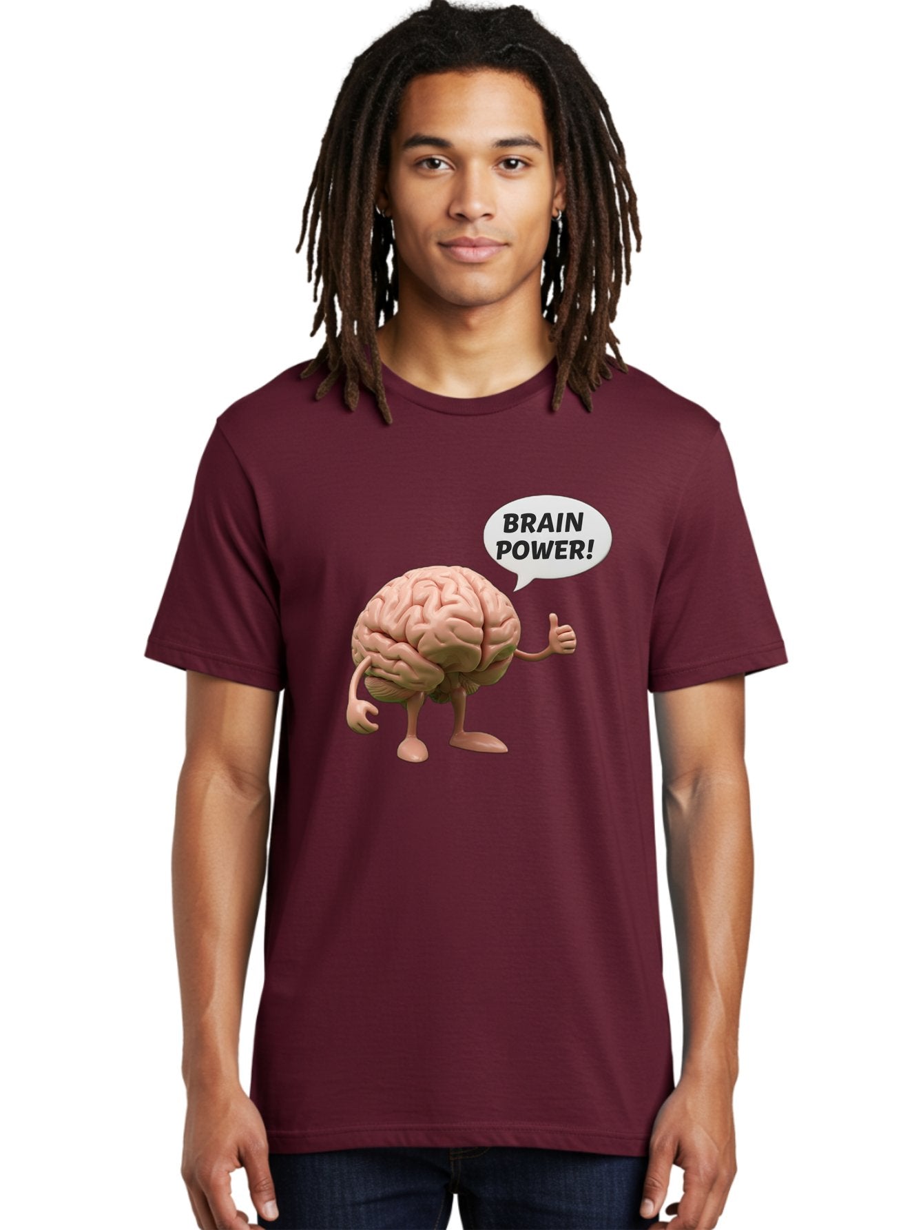 Brain-Power Men'S Graphic Tee, 100% Cotton, Comfortable Casual Summer Wear, Machine Washable, Cartoon Brain Character, Thumbs Up, Intellectual Power, Cognitive Abilities, Mental Strength, Smart Thinking, Brain Power, Happy Brain, Confidence, Bae005 16