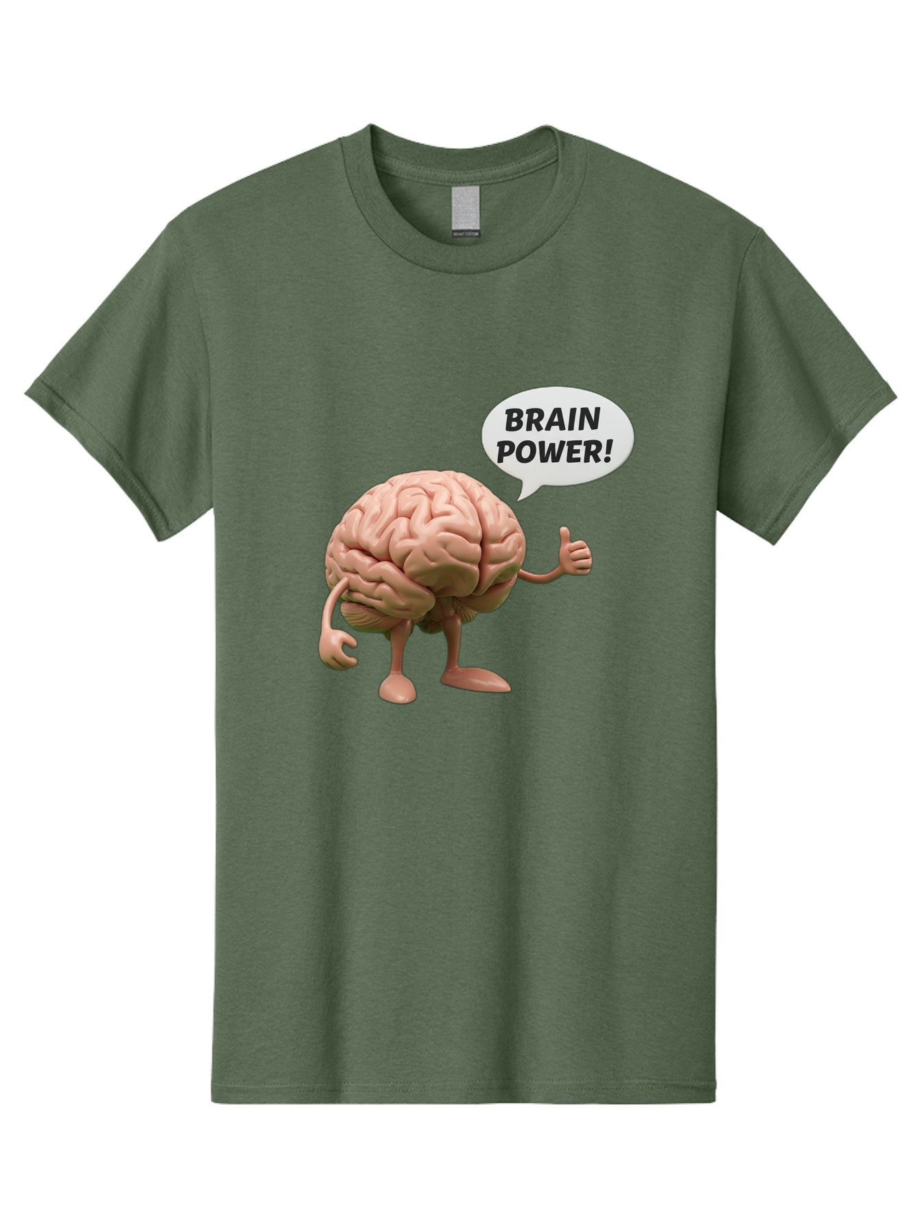 Brain-Power Men'S Graphic Tee, 100% Cotton, Comfortable Casual Summer Wear, Machine Washable, Cartoon Brain Character, Thumbs Up, Intellectual Power, Cognitive Abilities, Mental Strength, Smart Thinking, Brain Power, Happy Brain, Confidence, Bae005 13