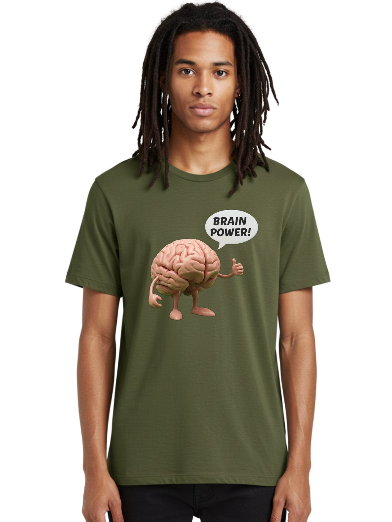 Brain-Power Men'S Graphic Tee, 100% Cotton, Comfortable Casual Summer Wear, Machine Washable, Cartoon Brain Character, Thumbs Up, Intellectual Power, Cognitive Abilities, Mental Strength, Smart Thinking, Brain Power, Happy Brain, Confidence, Bae005 20