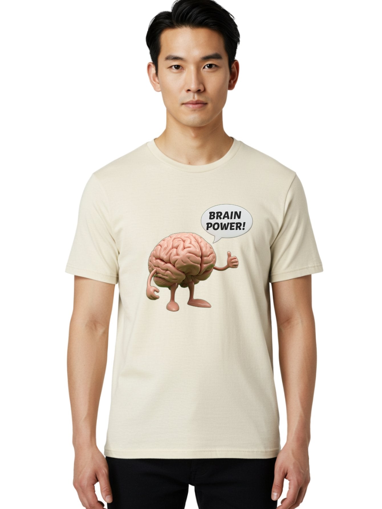 Brain-Power Men'S Graphic Tee, 100% Cotton, Comfortable Casual Summer Wear, Machine Washable, Cartoon Brain Character, Thumbs Up, Intellectual Power, Cognitive Abilities, Mental Strength, Smart Thinking, Brain Power, Happy Brain, Confidence, Bae005 27