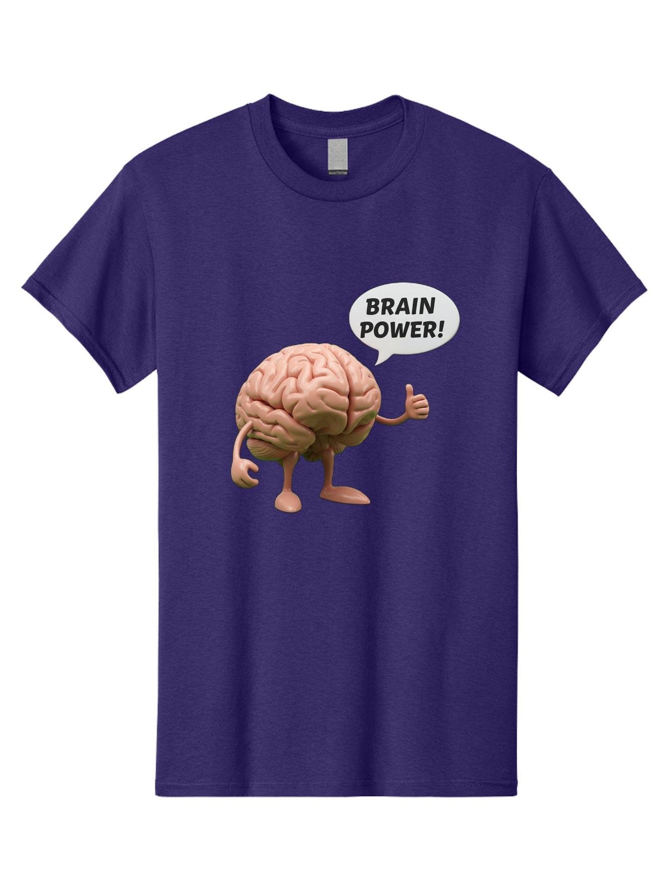 Brain-Power Men'S Graphic Tee, 100% Cotton, Comfortable Casual Summer Wear, Machine Washable, Cartoon Brain Character, Thumbs Up, Intellectual Power, Cognitive Abilities, Mental Strength, Smart Thinking, Brain Power, Happy Brain, Confidence, Bae005 3