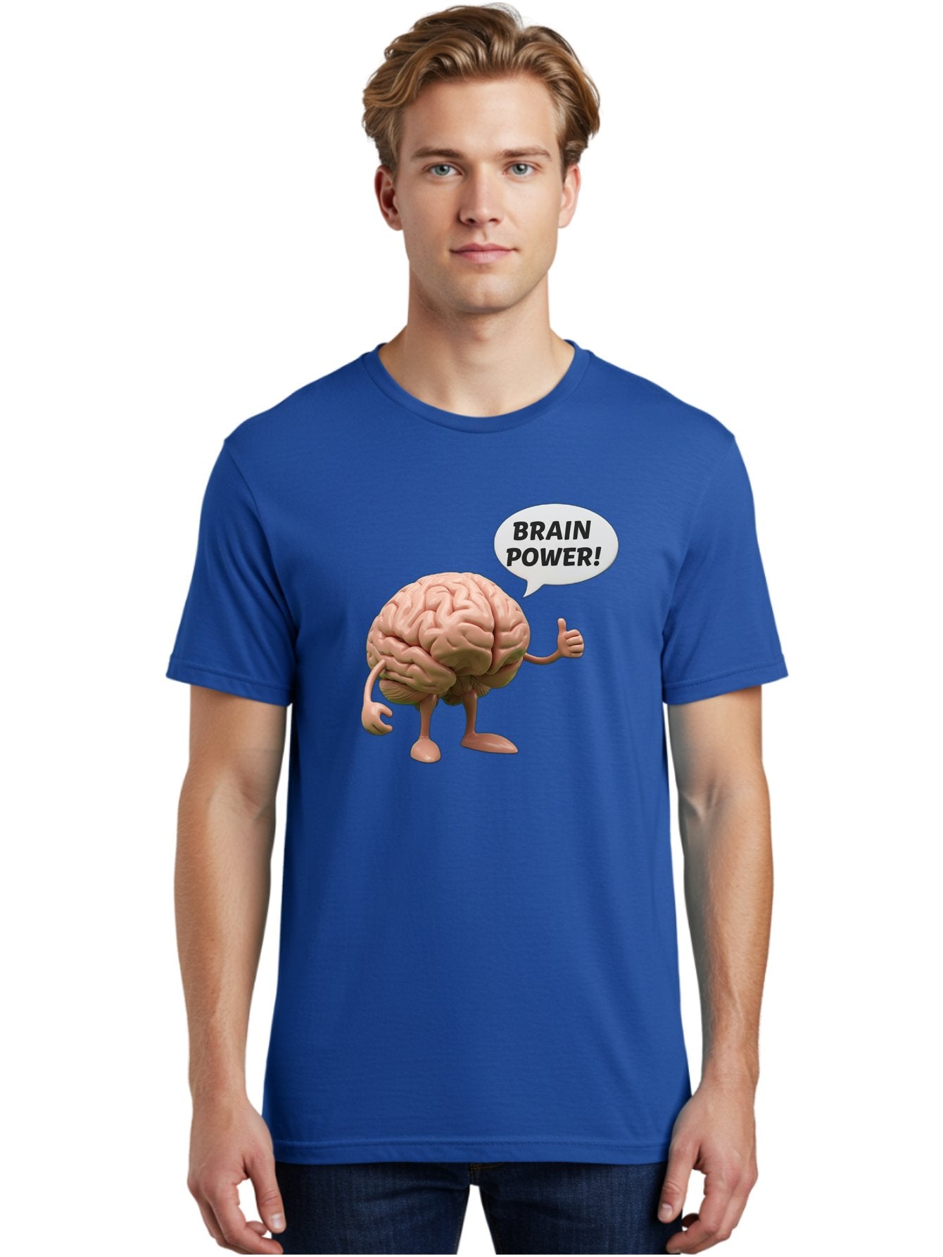 Brain-Power Men'S Graphic Tee, 100% Cotton, Comfortable Casual Summer Wear, Machine Washable, Cartoon Brain Character, Thumbs Up, Intellectual Power, Cognitive Abilities, Mental Strength, Smart Thinking, Brain Power, Happy Brain, Confidence, Bae005 29