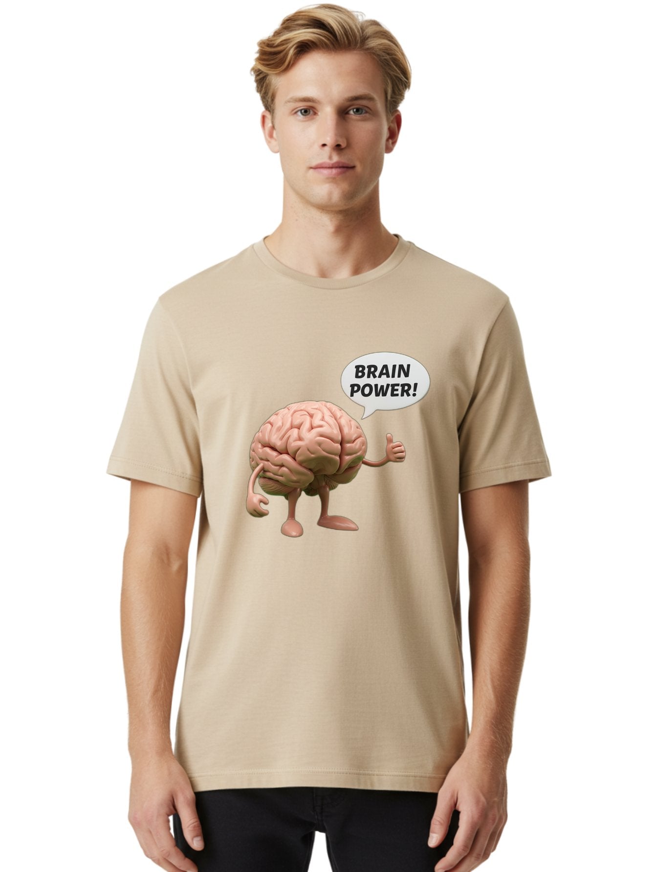 Brain-Power Men'S Graphic Tee, 100% Cotton, Comfortable Casual Summer Wear, Machine Washable, Cartoon Brain Character, Thumbs Up, Intellectual Power, Cognitive Abilities, Mental Strength, Smart Thinking, Brain Power, Happy Brain, Confidence, Bae005 18