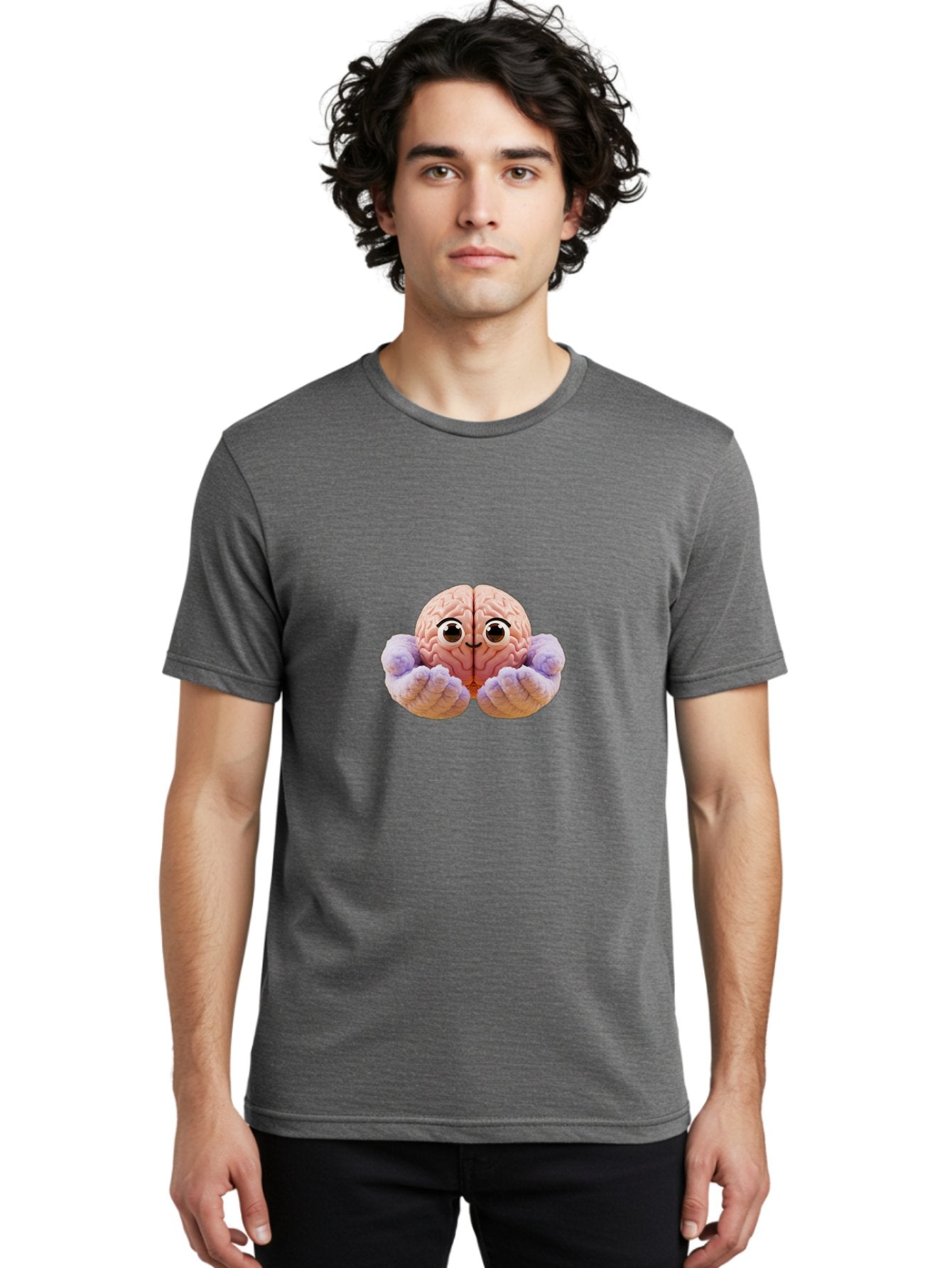 Brain-With-Googly-Eyes Men'S Graphic Tee, 100% Cotton, Comfortable Casual Summer Wear, Machine Washable, Anthropomorphic Brain, Googly Eyes, Brain With Hands, Cute Brain, Funny Brain, Quirky Character, Humorous Illustration, Creative Design, Bae008 25