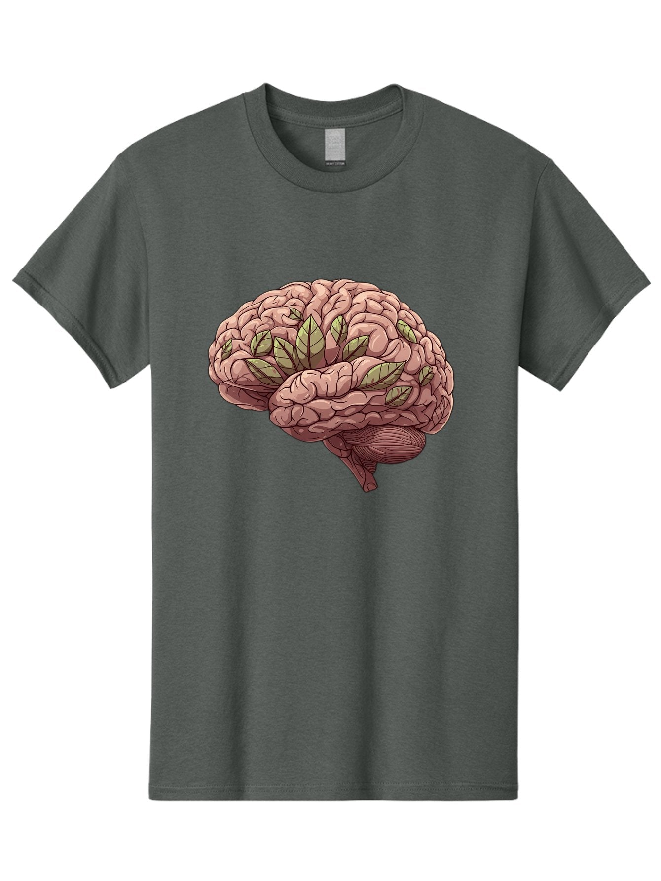 Brain-With-Marijuana-Leaves Men'S Graphic Tee, 100% Cotton, Comfortable Casual Summer Wear, Machine Washable, Human Brain, Leaves On Brain, Cognitive Function, Mental Wellness, Brain Health, Marijuana Effects, Cannabis And Brain Bae009