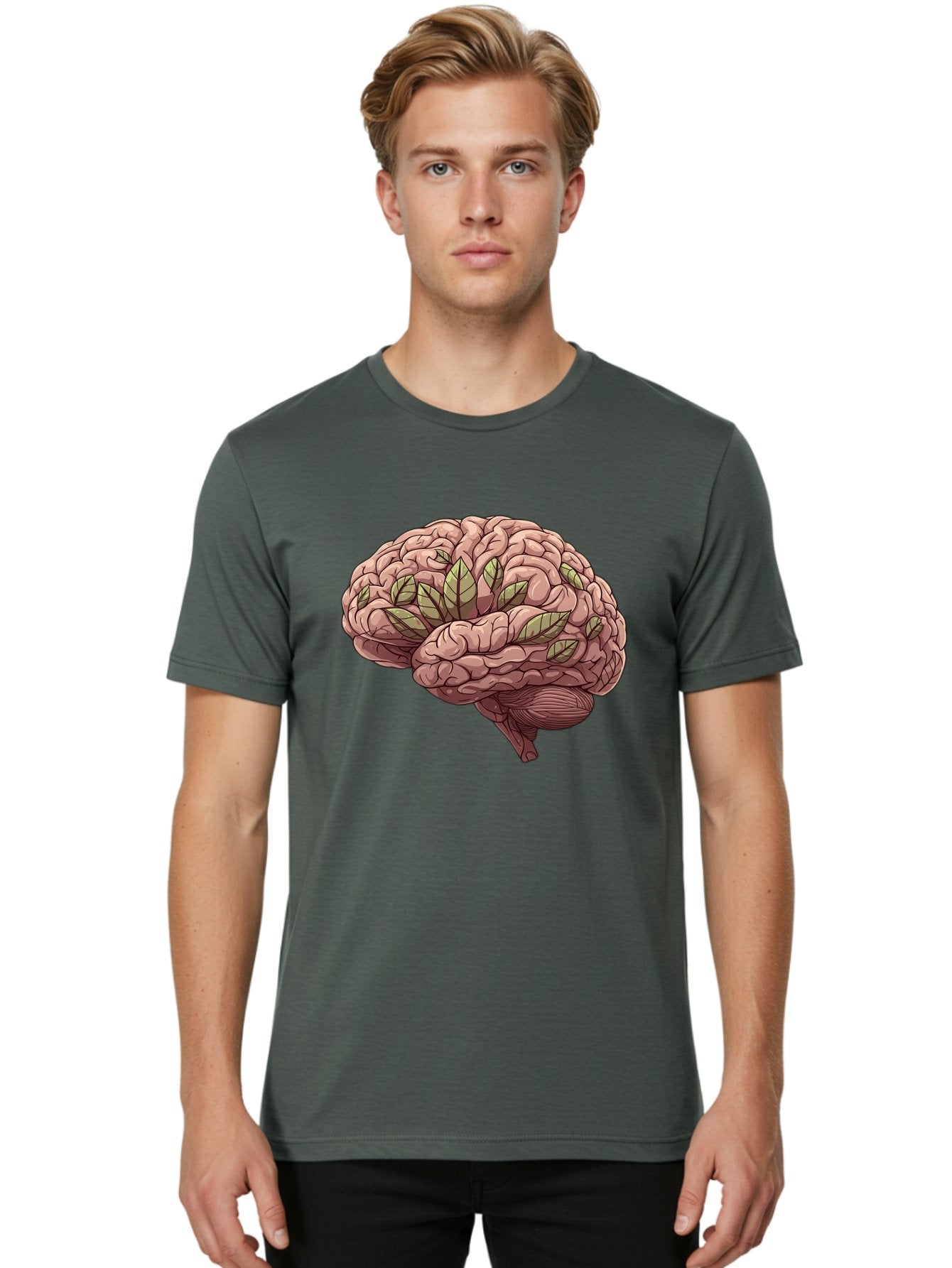 Brain-With-Marijuana-Leaves Men'S Graphic Tee, 100% Cotton, Comfortable Casual Summer Wear, Machine Washable, Human Brain, Leaves On Brain, Cognitive Function, Mental Wellness, Brain Health, Marijuana Effects, Cannabis And Brain Bae009 19