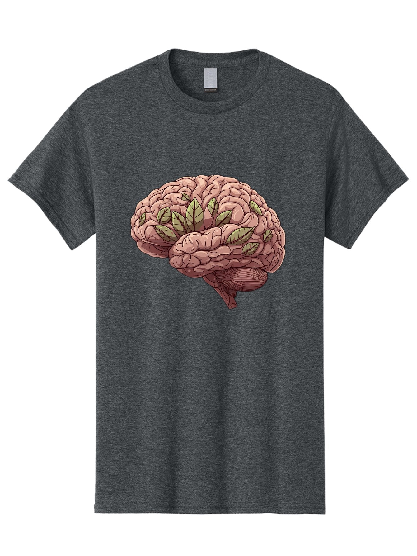 Brain-With-Marijuana-Leaves Men'S Graphic Tee, 100% Cotton, Comfortable Casual Summer Wear, Machine Washable, Human Brain, Leaves On Brain, Cognitive Function, Mental Wellness, Brain Health, Marijuana Effects, Cannabis And Brain Bae009