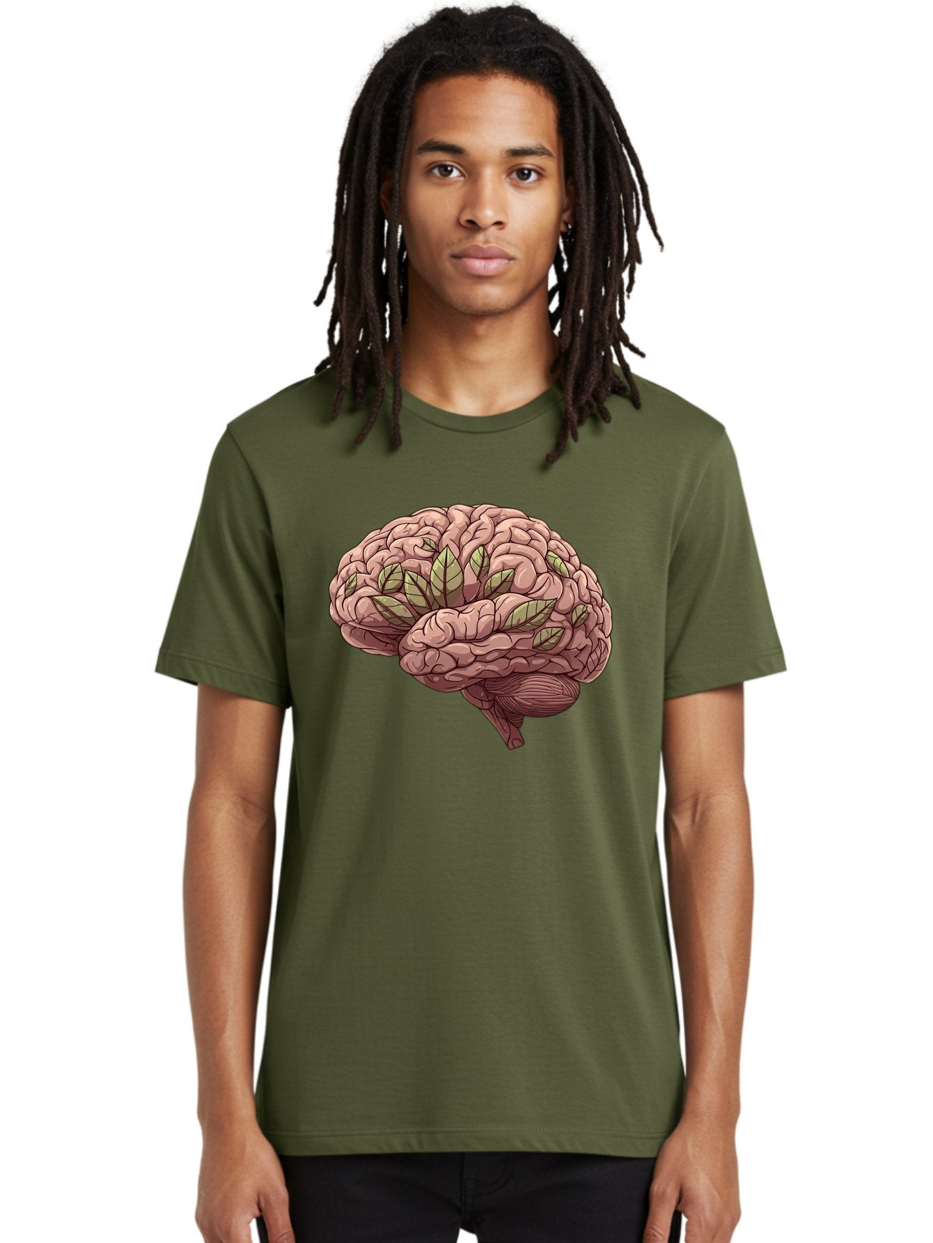Brain-With-Marijuana-Leaves Men'S Graphic Tee, 100% Cotton, Comfortable Casual Summer Wear, Machine Washable, Human Brain, Leaves On Brain, Cognitive Function, Mental Wellness, Brain Health, Marijuana Effects, Cannabis And Brain Bae009 27