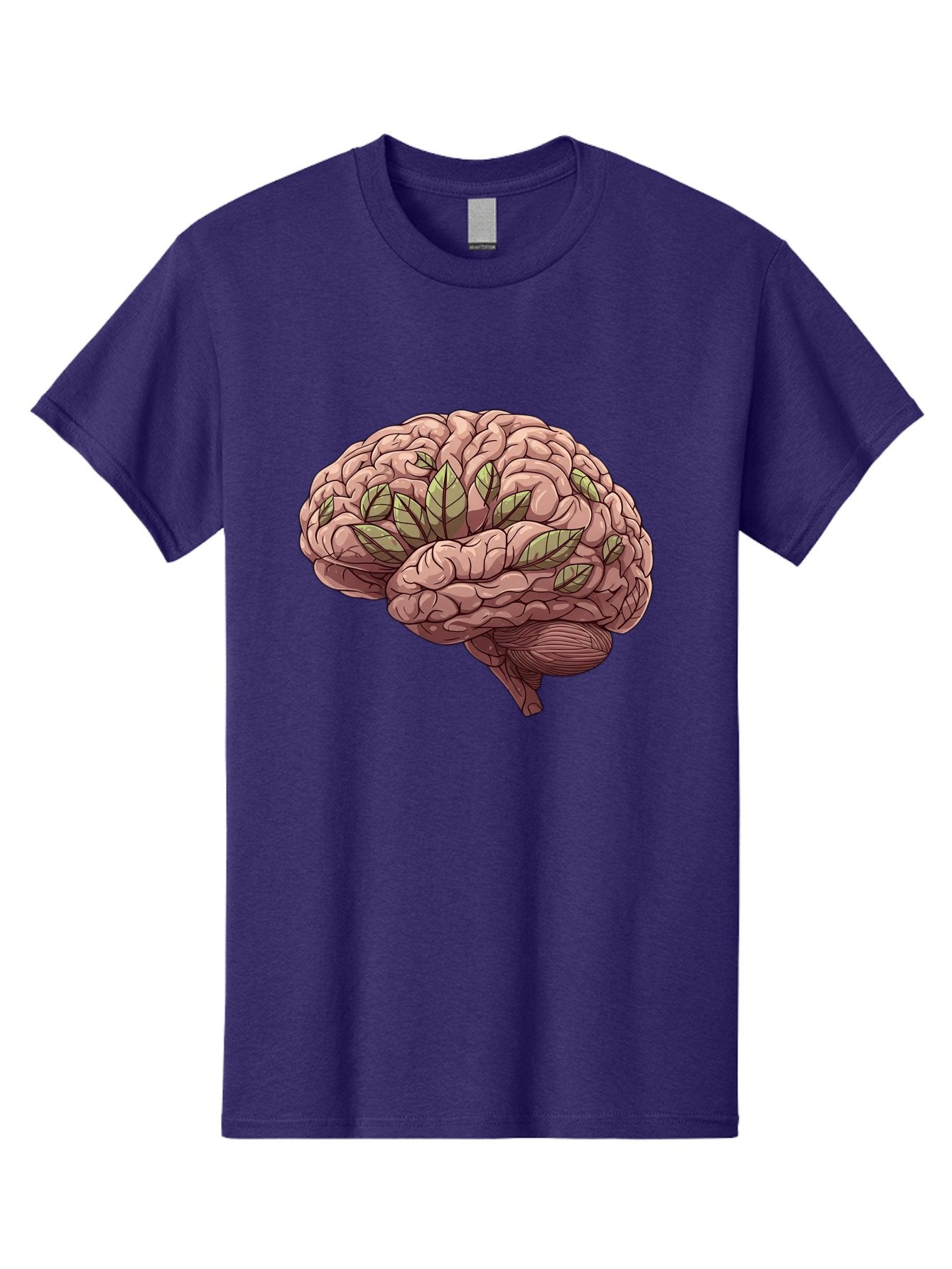 Brain-With-Marijuana-Leaves Men'S Graphic Tee, 100% Cotton, Comfortable Casual Summer Wear, Machine Washable, Human Brain, Leaves On Brain, Cognitive Function, Mental Wellness, Brain Health, Marijuana Effects, Cannabis And Brain Bae009 4