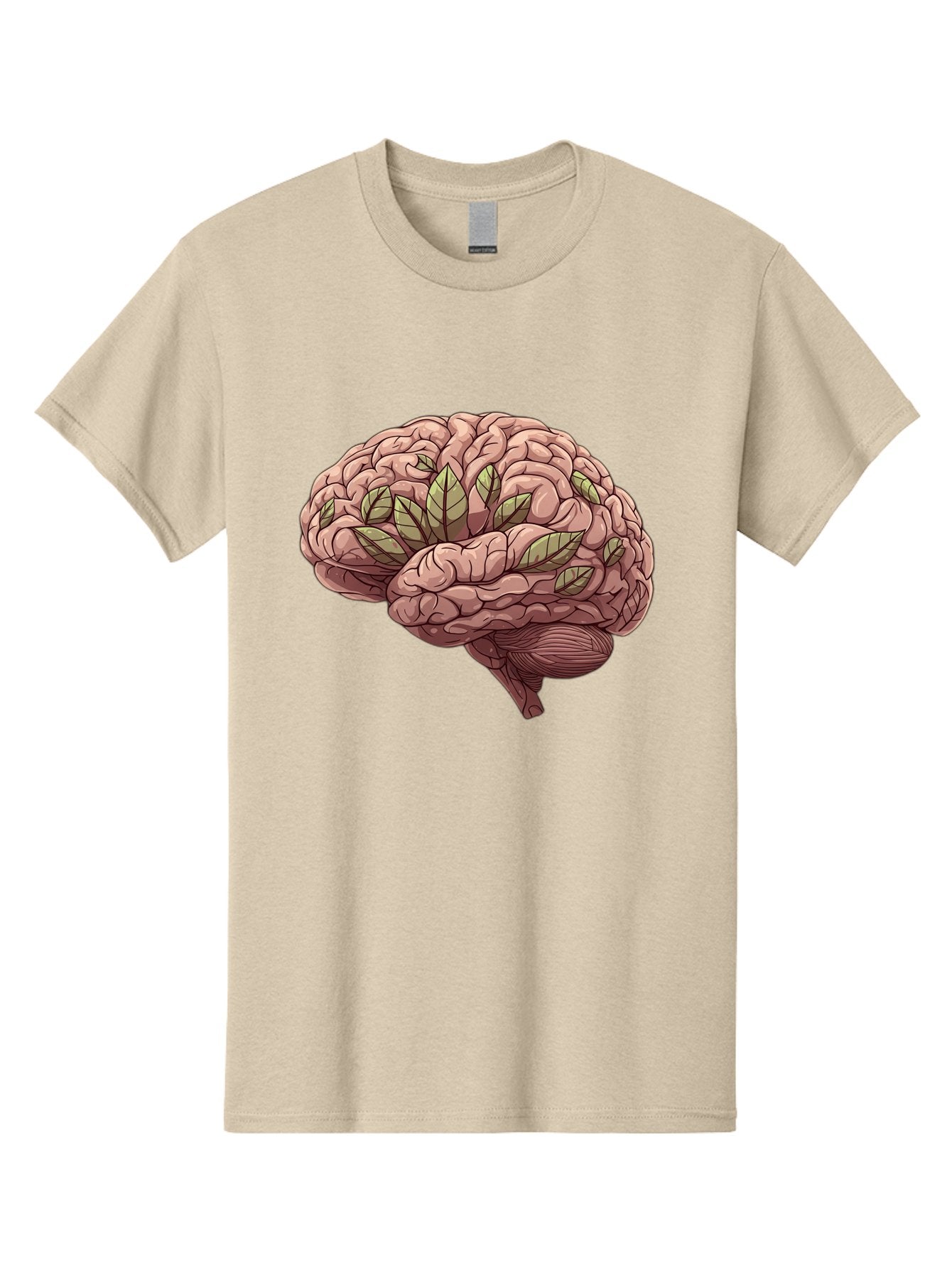 Brain-With-Marijuana-Leaves Men'S Graphic Tee, 100% Cotton, Comfortable Casual Summer Wear, Machine Washable, Human Brain, Leaves On Brain, Cognitive Function, Mental Wellness, Brain Health, Marijuana Effects, Cannabis And Brain Bae009 12