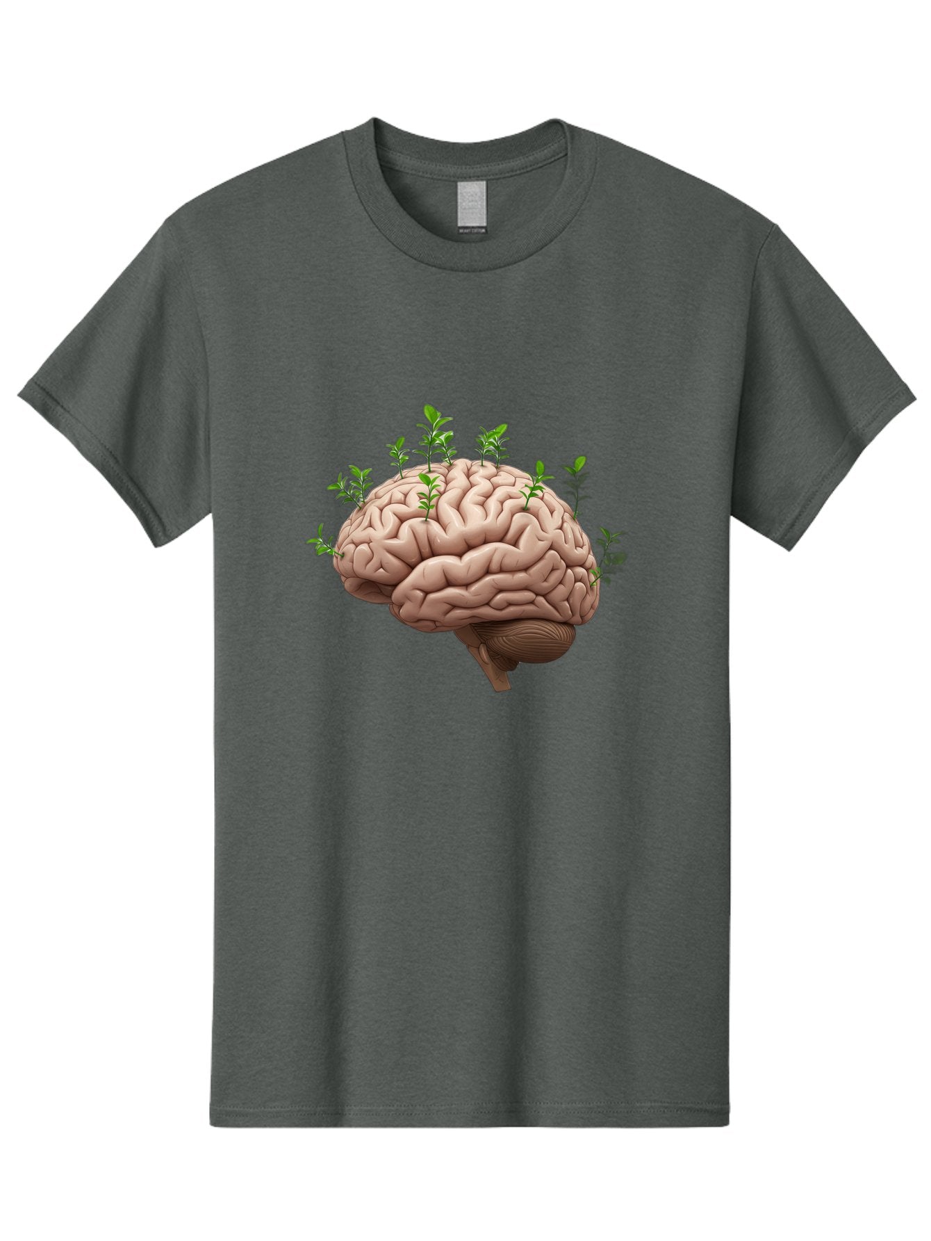 Brain-With-Sprouts Men'S Graphic Tee, 100% Cotton, Comfortable Casual Summer Wear, Machine Washable, Human Brain, Plants Growing Out, Creative Thinking, Neuroscience, Brain Function, Mental Growth, Green Shoots Bae010 4
