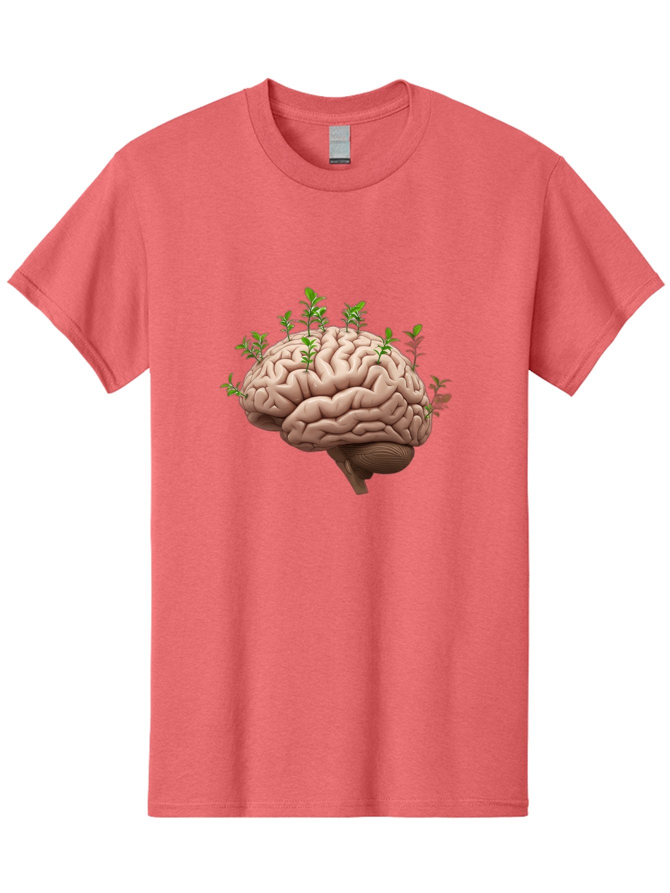 Brain-With-Sprouts Men'S Graphic Tee, 100% Cotton, Comfortable Casual Summer Wear, Machine Washable, Human Brain, Plants Growing Out, Creative Thinking, Neuroscience, Brain Function, Mental Growth, Green Shoots Bae010 5
