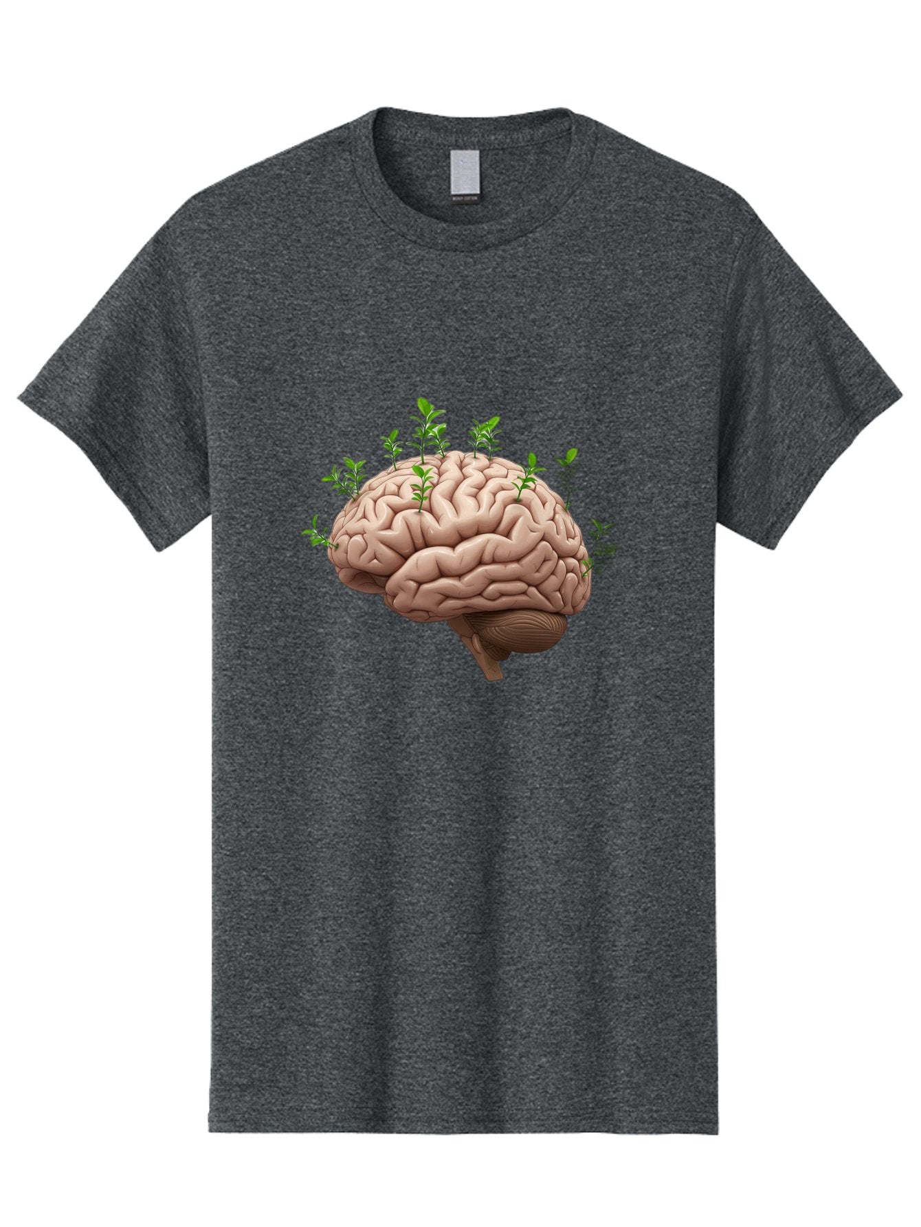 Brain-With-Sprouts Men'S Graphic Tee, 100% Cotton, Comfortable Casual Summer Wear, Machine Washable, Human Brain, Plants Growing Out, Creative Thinking, Neuroscience, Brain Function, Mental Growth, Green Shoots Bae010 13