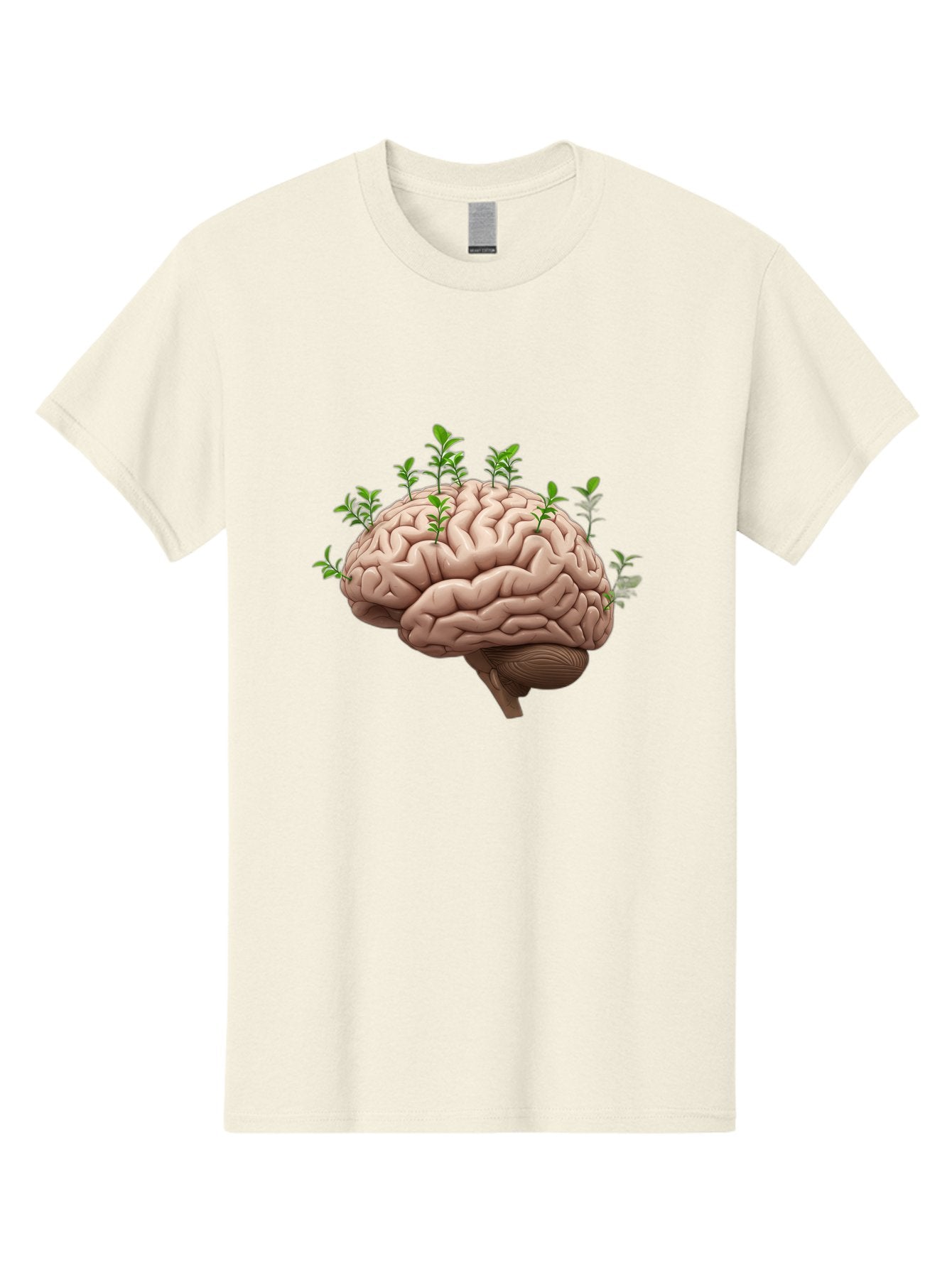 Brain-With-Sprouts Men'S Graphic Tee, 100% Cotton, Comfortable Casual Summer Wear, Machine Washable, Human Brain, Plants Growing Out, Creative Thinking, Neuroscience, Brain Function, Mental Growth, Green Shoots Bae010 7