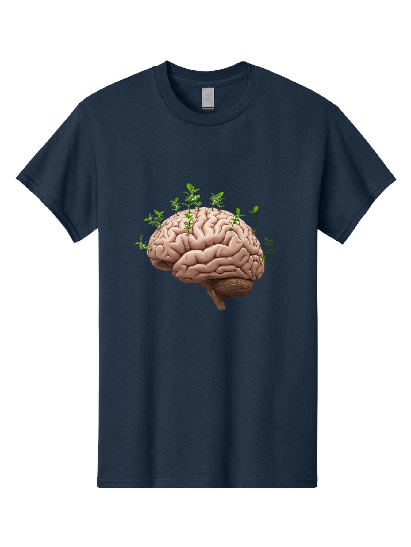 Brain-With-Sprouts Men'S Graphic Tee, 100% Cotton, Comfortable Casual Summer Wear, Machine Washable, Human Brain, Plants Growing Out, Creative Thinking, Neuroscience, Brain Function, Mental Growth, Green Shoots Bae010 9
