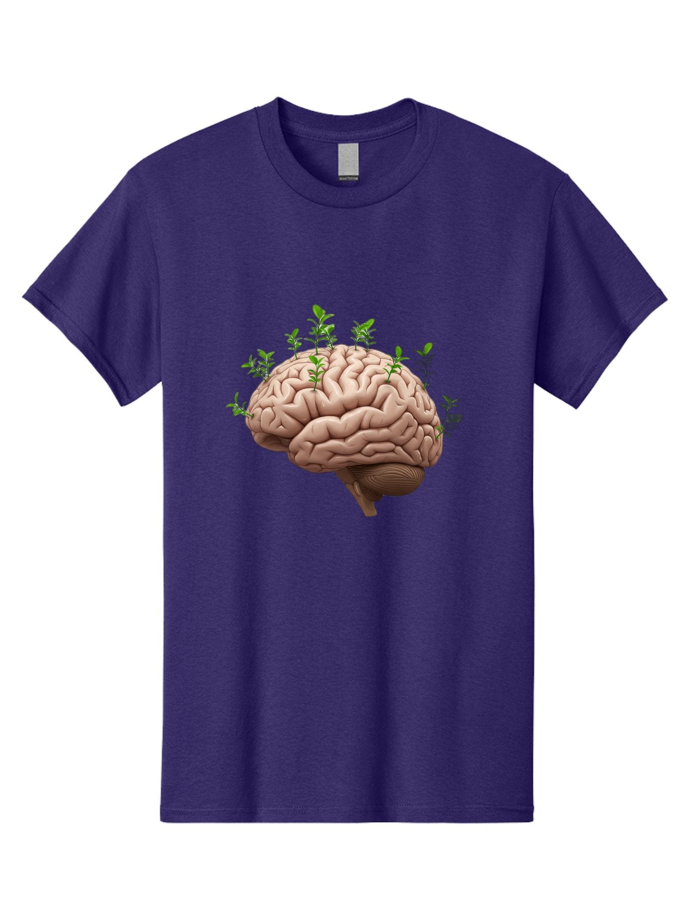 Brain-With-Sprouts Men'S Graphic Tee, 100% Cotton, Comfortable Casual Summer Wear, Machine Washable, Human Brain, Plants Growing Out, Creative Thinking, Neuroscience, Brain Function, Mental Growth, Green Shoots Bae010 10